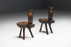 Brutalist Wabi Sabi Tripod Alpine Chairs, France, 19th Century