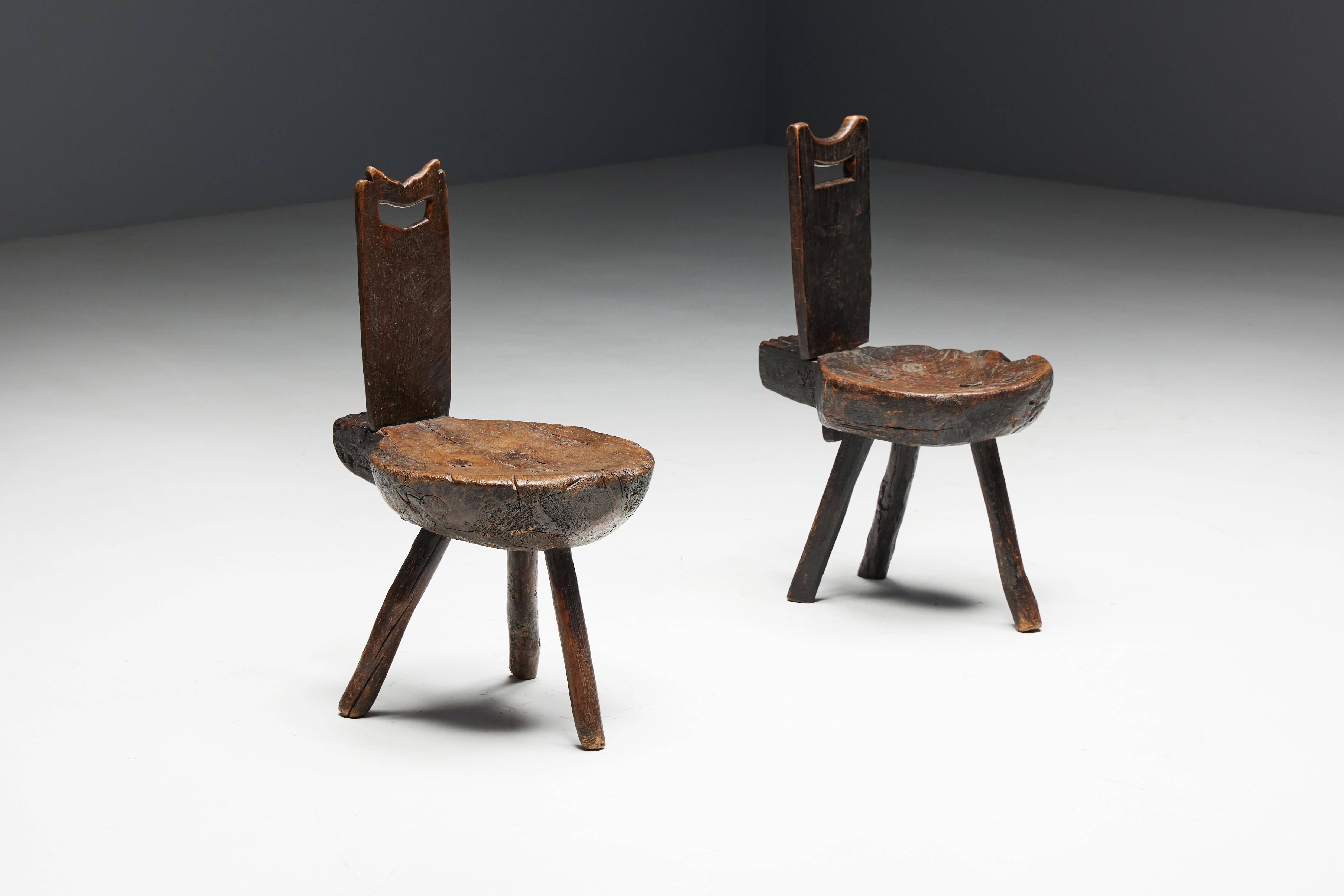 Brutalist Wabi Sabi Tripod Alpine Chairs, France, 19th Century In Good Condition For Sale In Antwerp, BE