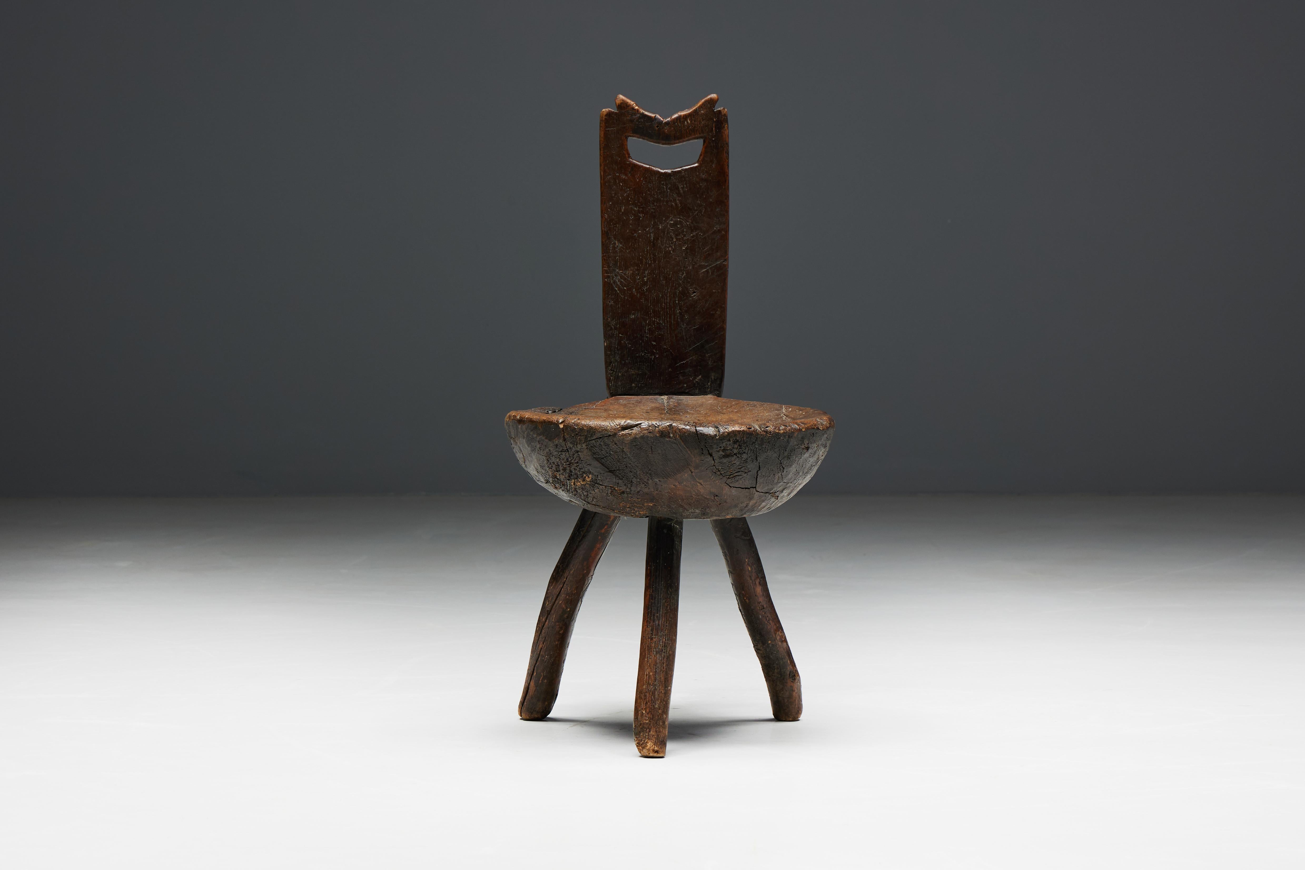 Brutalist Wabi Sabi Tripod Alpine Chairs, France, 19th Century For Sale 1