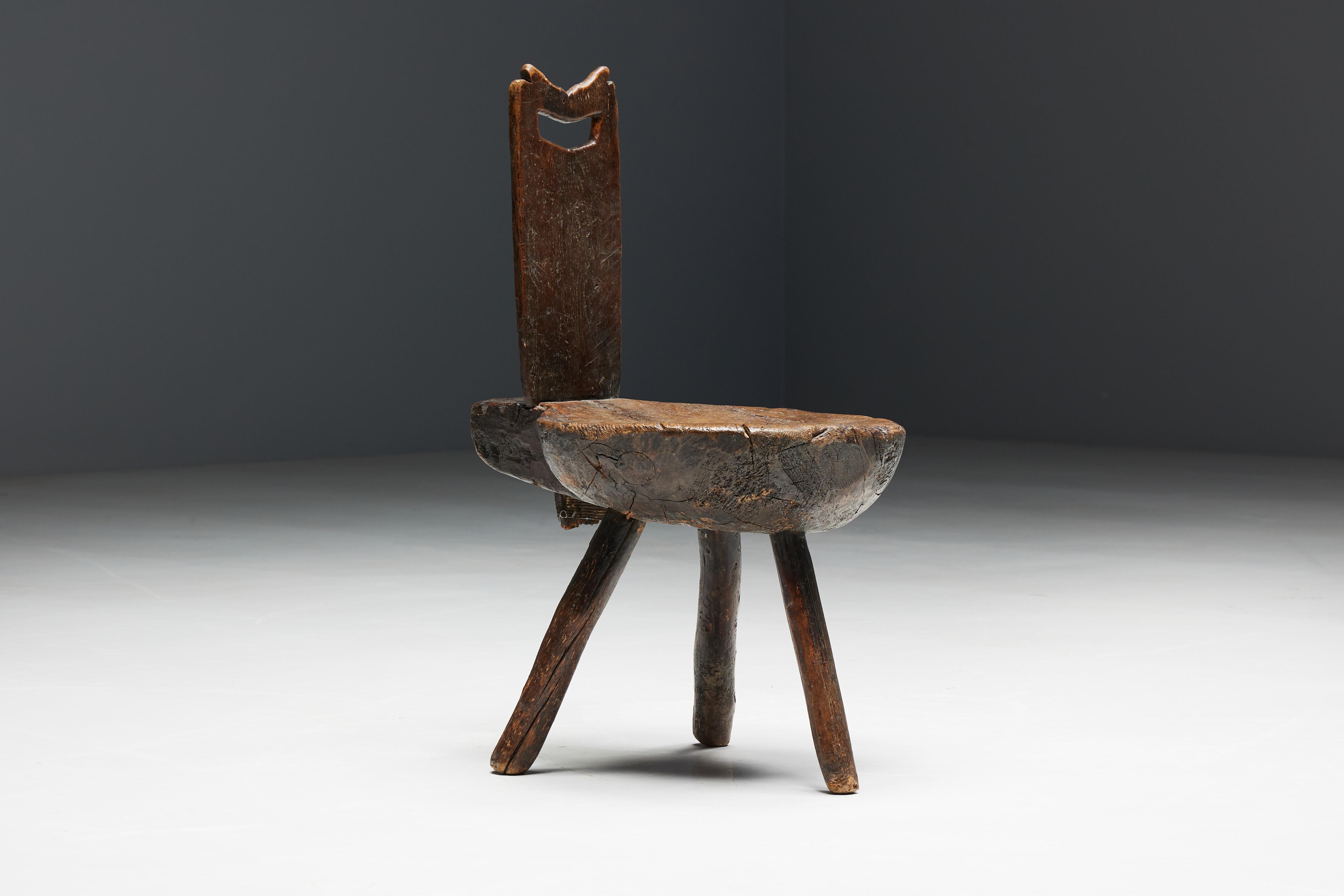 Brutalist Wabi Sabi Tripod Alpine Chairs, France, 19th Century For Sale 2