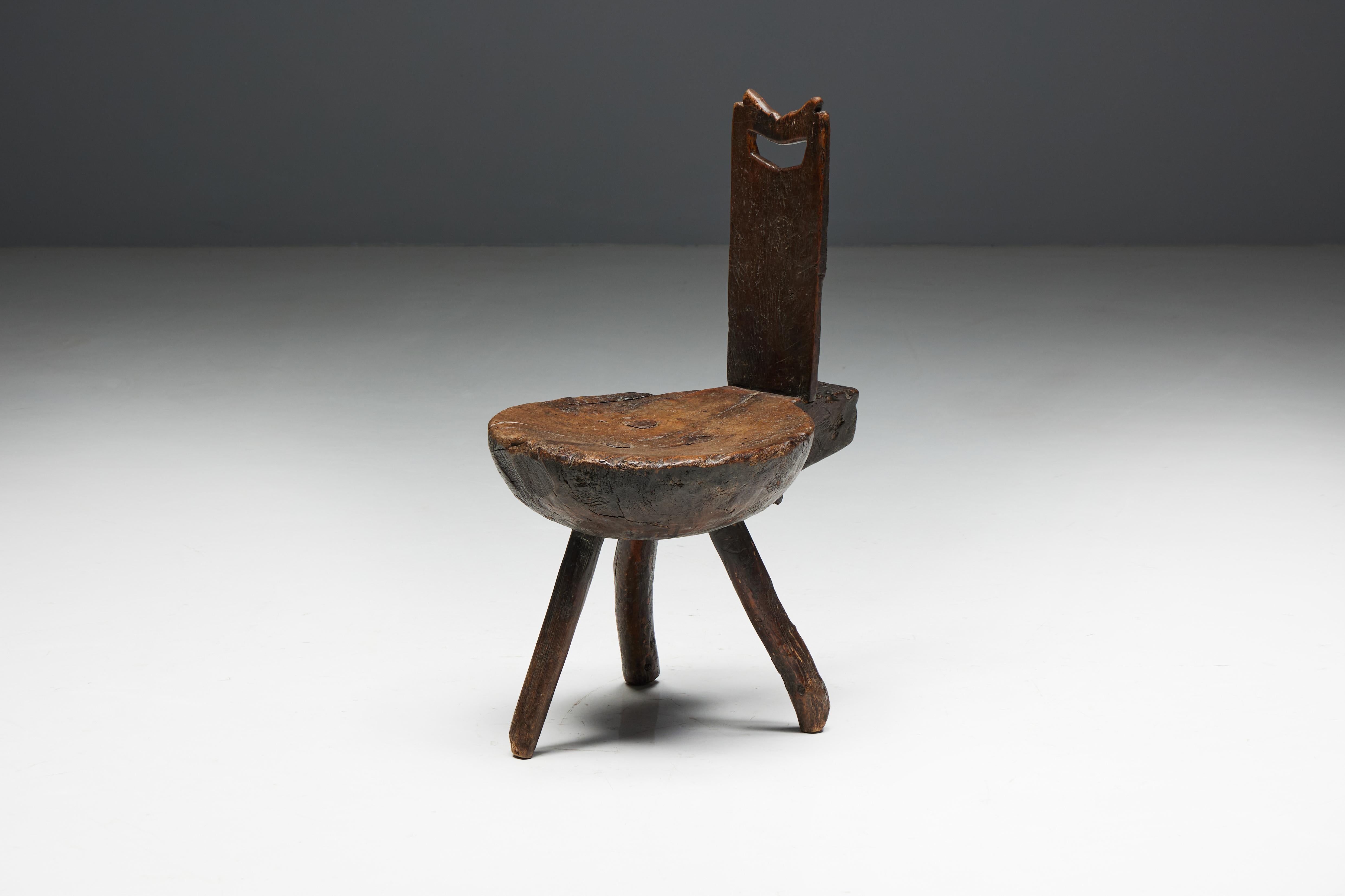 Brutalist Wabi Sabi Tripod Alpine Chairs, France, 19th Century For Sale 3