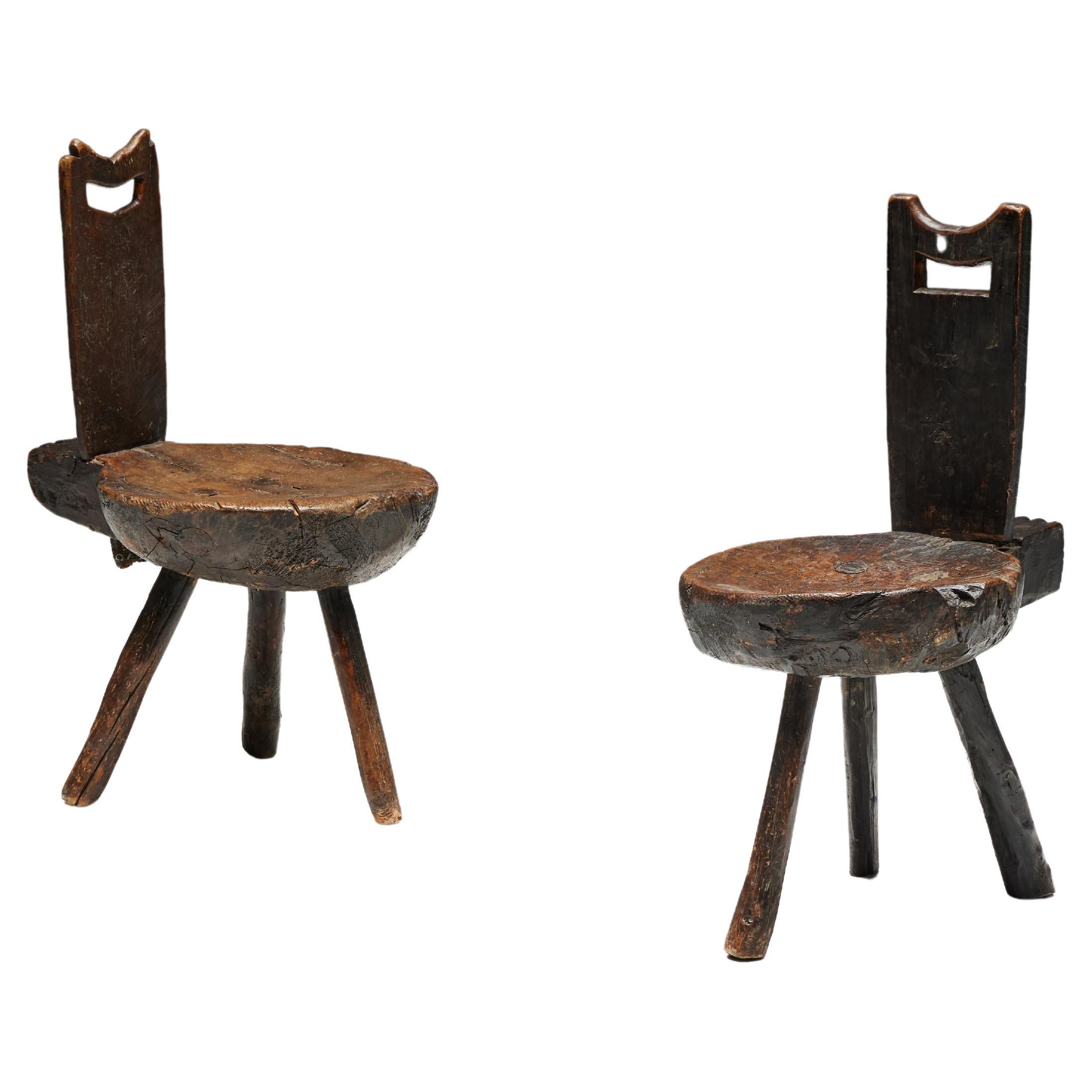 Brutalist Wabi Sabi Tripod Alpine Chairs, France, 19th Century For Sale