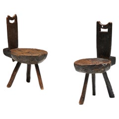 Brutalist Wabi Sabi Tripod Alpine Chairs, France, 19th Century