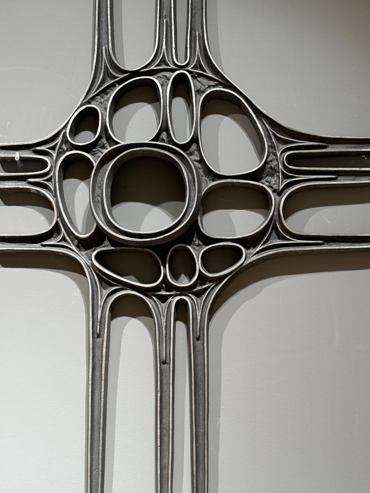 European Brutalist wall art, casted from alumium, 1970s For Sale