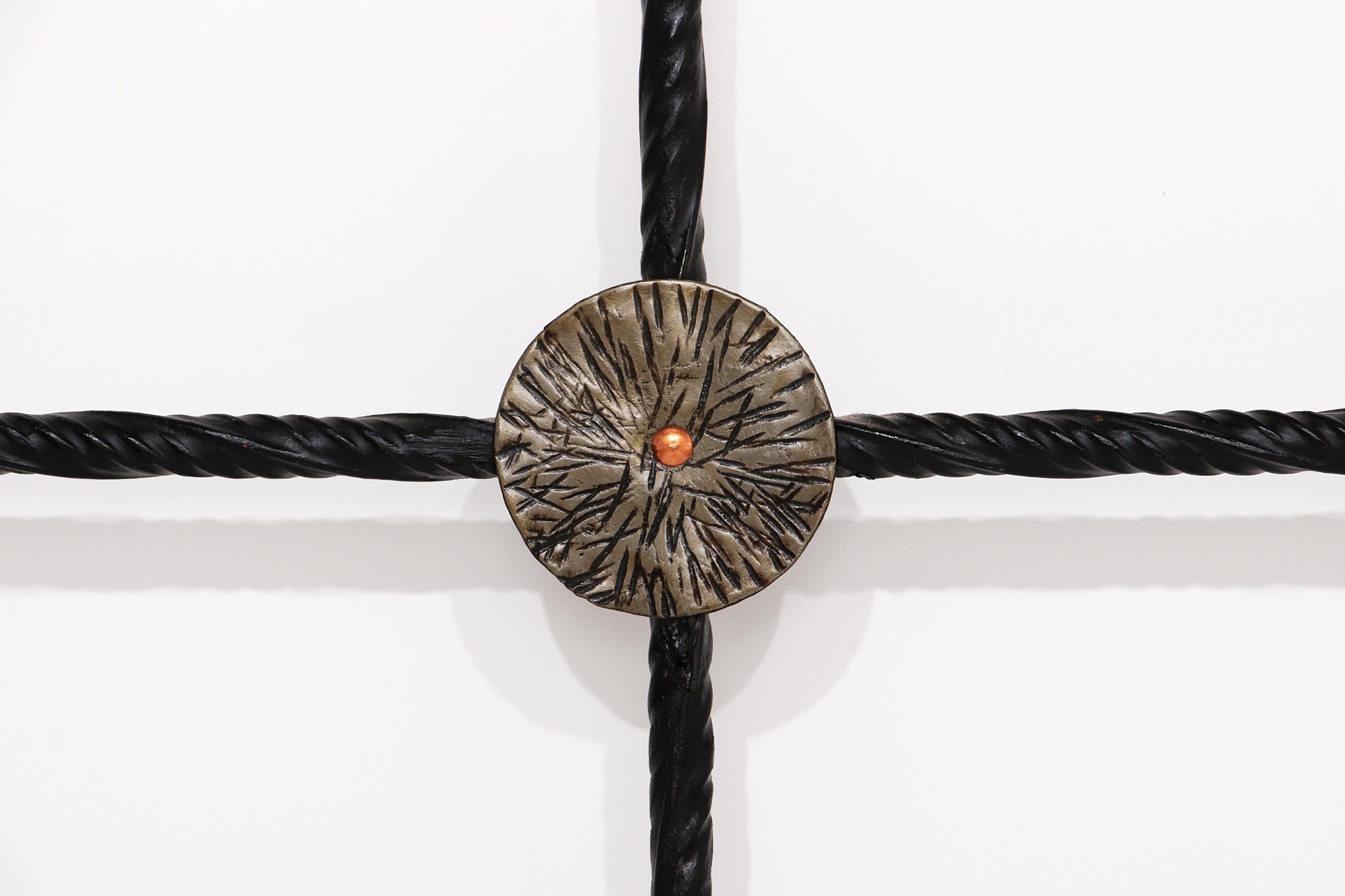Brutalist wall coat rack with 12 hooks made of metal, 1970 4