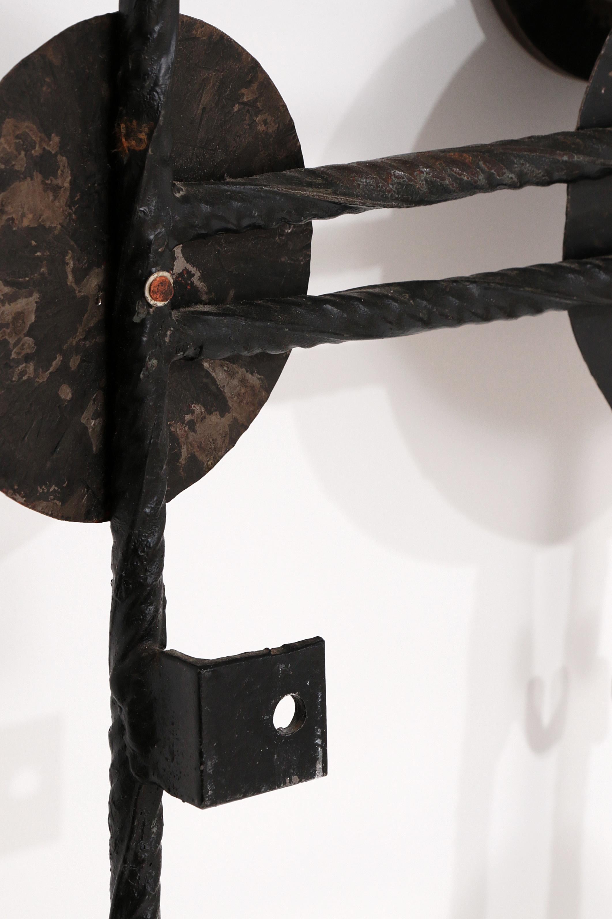Brutalist wall coat rack with 12 hooks made of metal, 1970 9