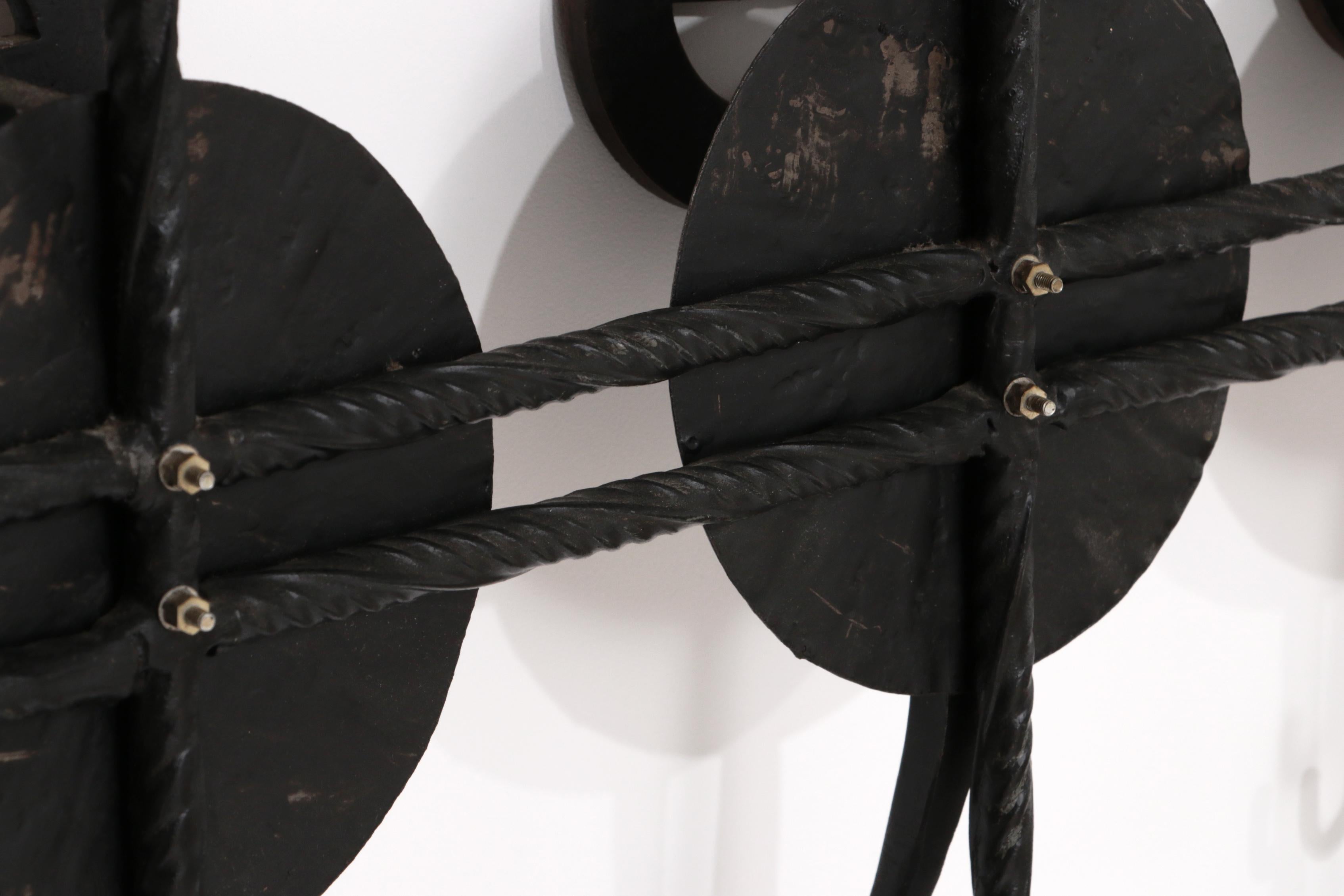 Brutalist wall coat rack with 12 hooks made of metal, 1970 10