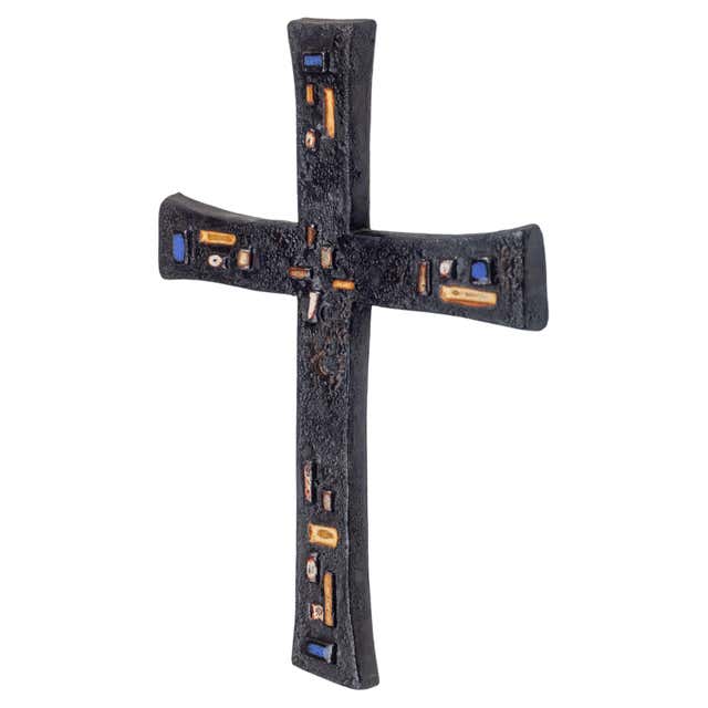 Midcentury European Wall Cross, Dark and Light Blue, Brown, 1970s For ...