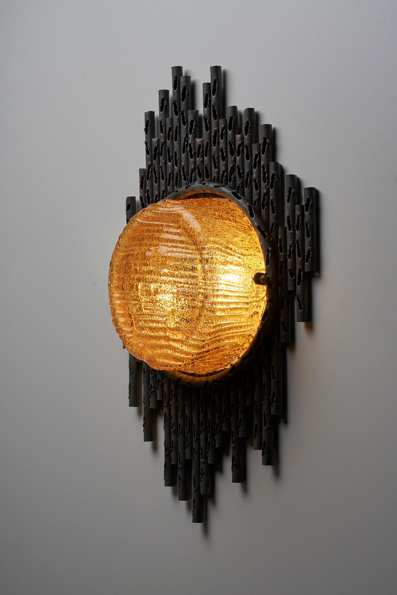 Italian Brutalist Wall Lamp by Marcello Fantoni, Italy For Sale