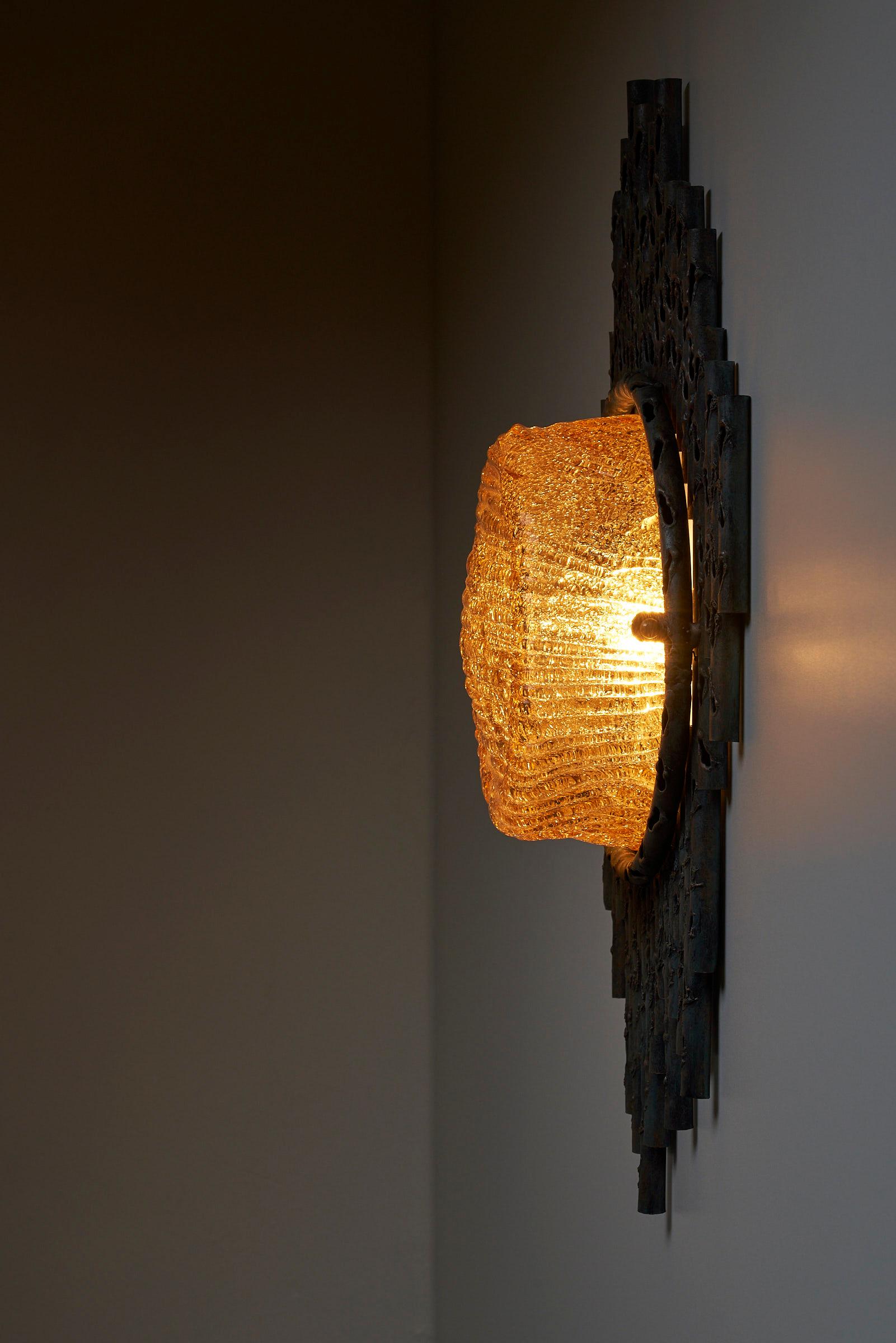 Metal Brutalist Wall Lamp by Marcello Fantoni, Italy For Sale