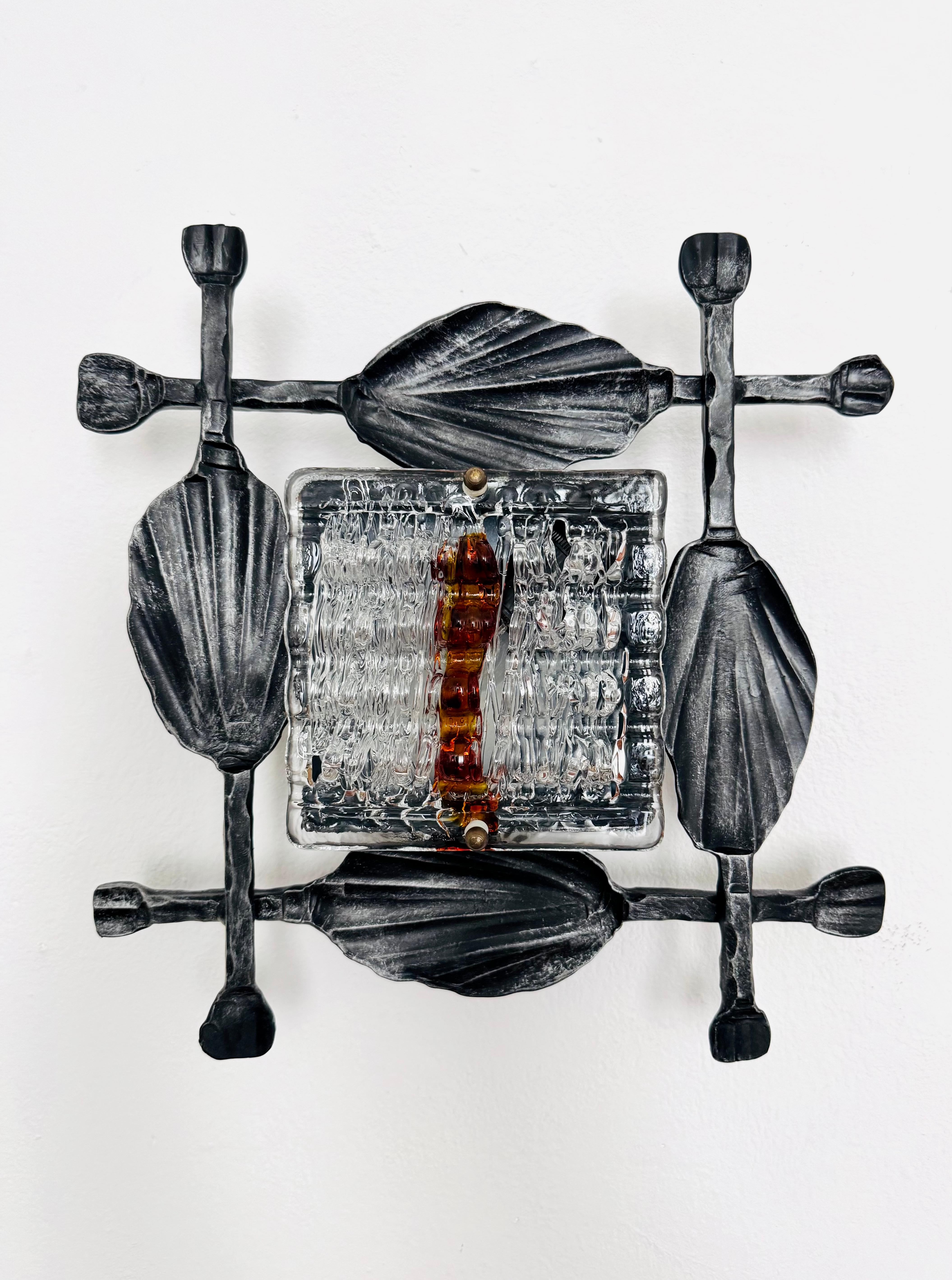 Hollywood Regency Brutalist Wall Lamp by Tom Ahlström and Hans Ehrich For Sale