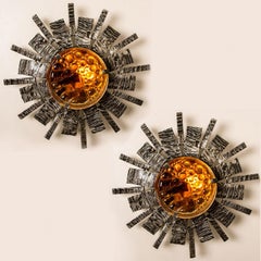 Brutalist Wall Lamp Sun Attributed to Tom Ahlström & Hans Ehrlich, Sweden, 1970s