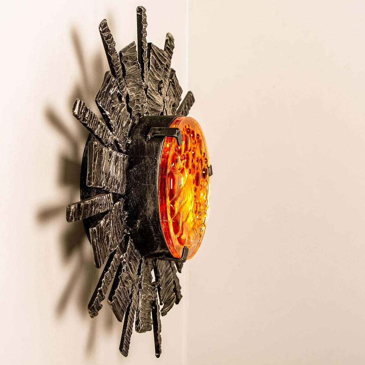 Late 20th Century Brutalist Wall Lamp Sun Attributed to Tom Ahlström & Hans Ehrlich, Sweden, 1970s