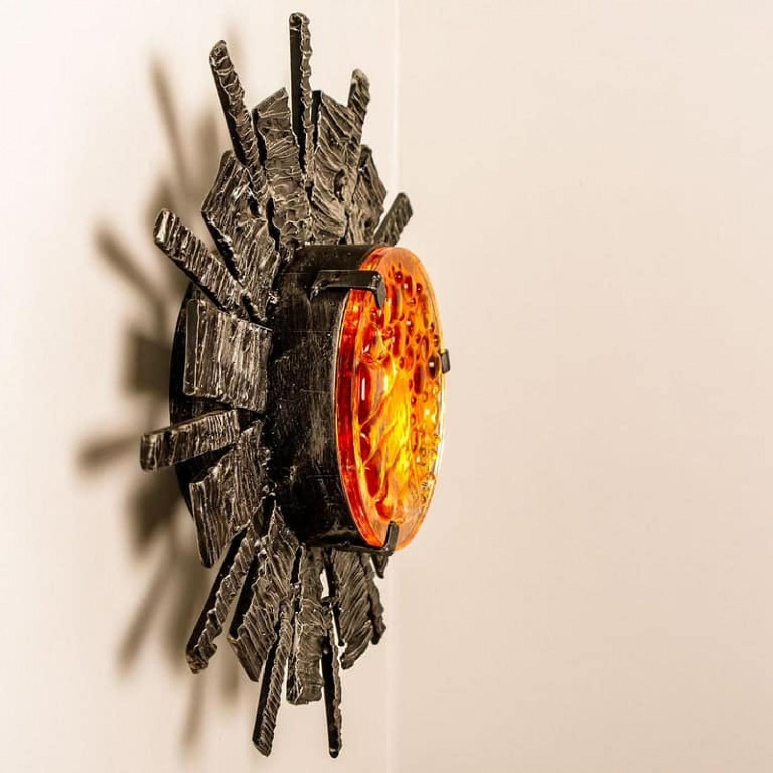 Late 20th Century Brutalist Wall Lamp Sun Attributed to Tom Ahlström & Hans Ehrlich, Sweden, 1970s
