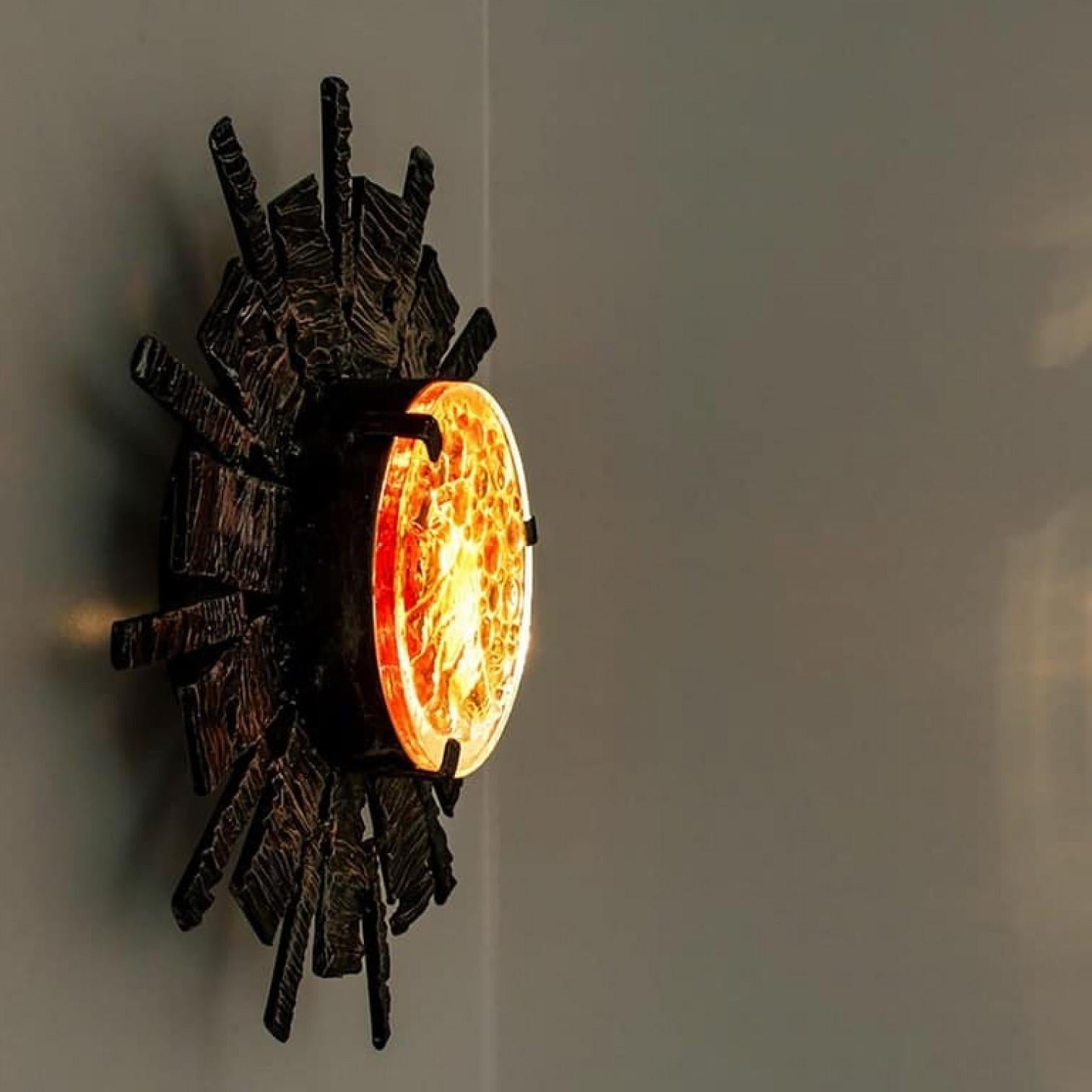 Brutalist Wall Lamp Sun Attributed to Tom Ahlström & Hans Ehrlich, Sweden, 1970s 1