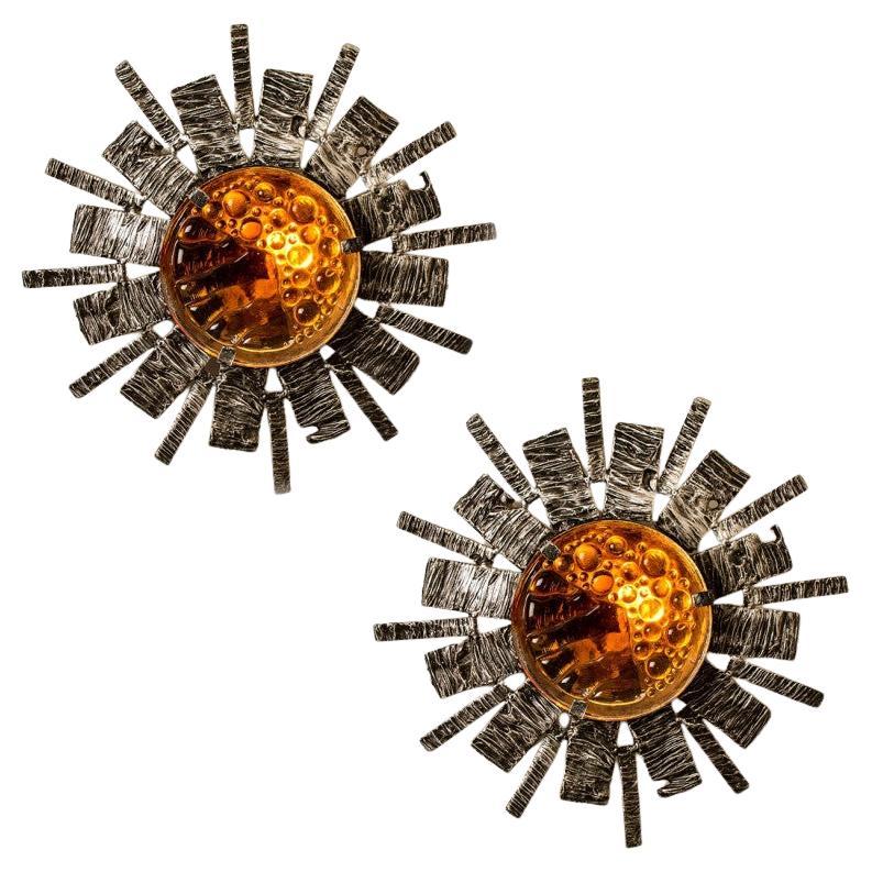 Brutalist Wall Lamp Sun Attributed to Tom Ahlström & Hans Ehrlich, Sweden, 1970s For Sale