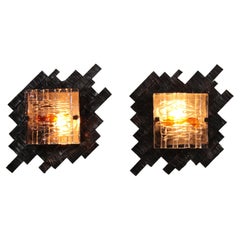 Brutalist Wall Lamps Murano Glass by Albano Poli for Poliarte, 70s, Set of 2