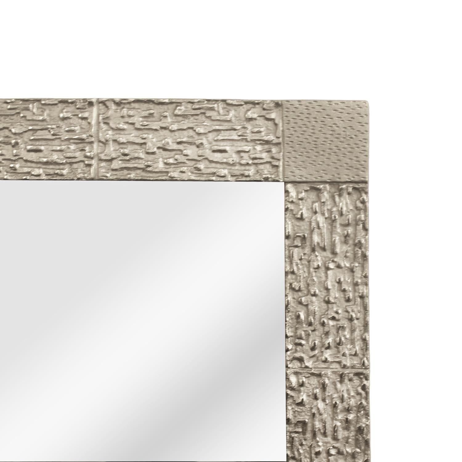 American Brutalist Wall Mirror in Brushed Nickel 2022 For Sale