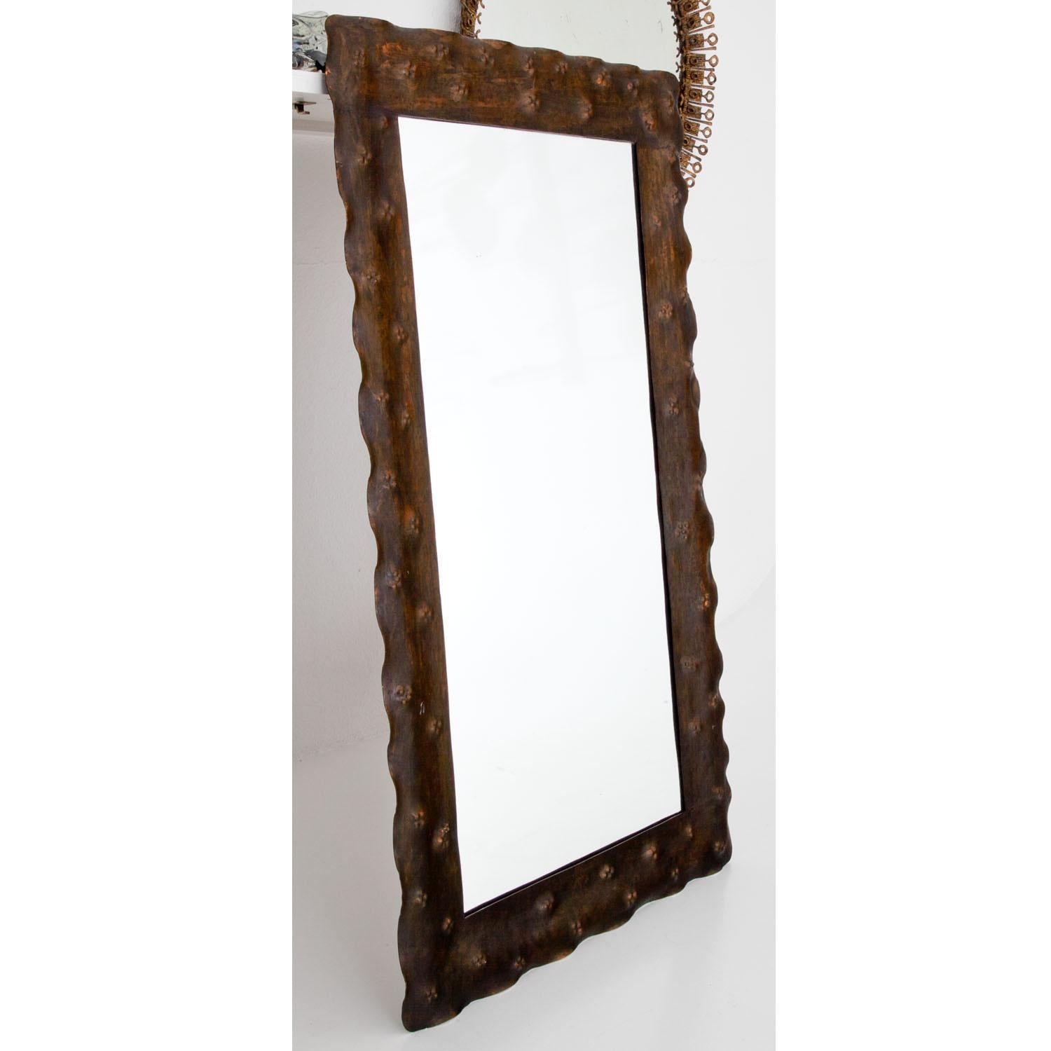 Metal Brutalist Wall Mirror, Probably Italy 20th Century