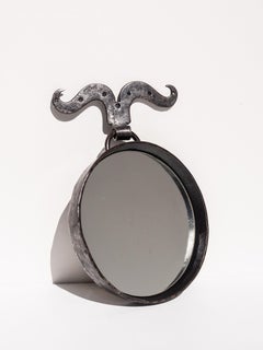 Brutalist Wall Mirror - Round Wrought Iron Mirror - French Metalwork 1950s