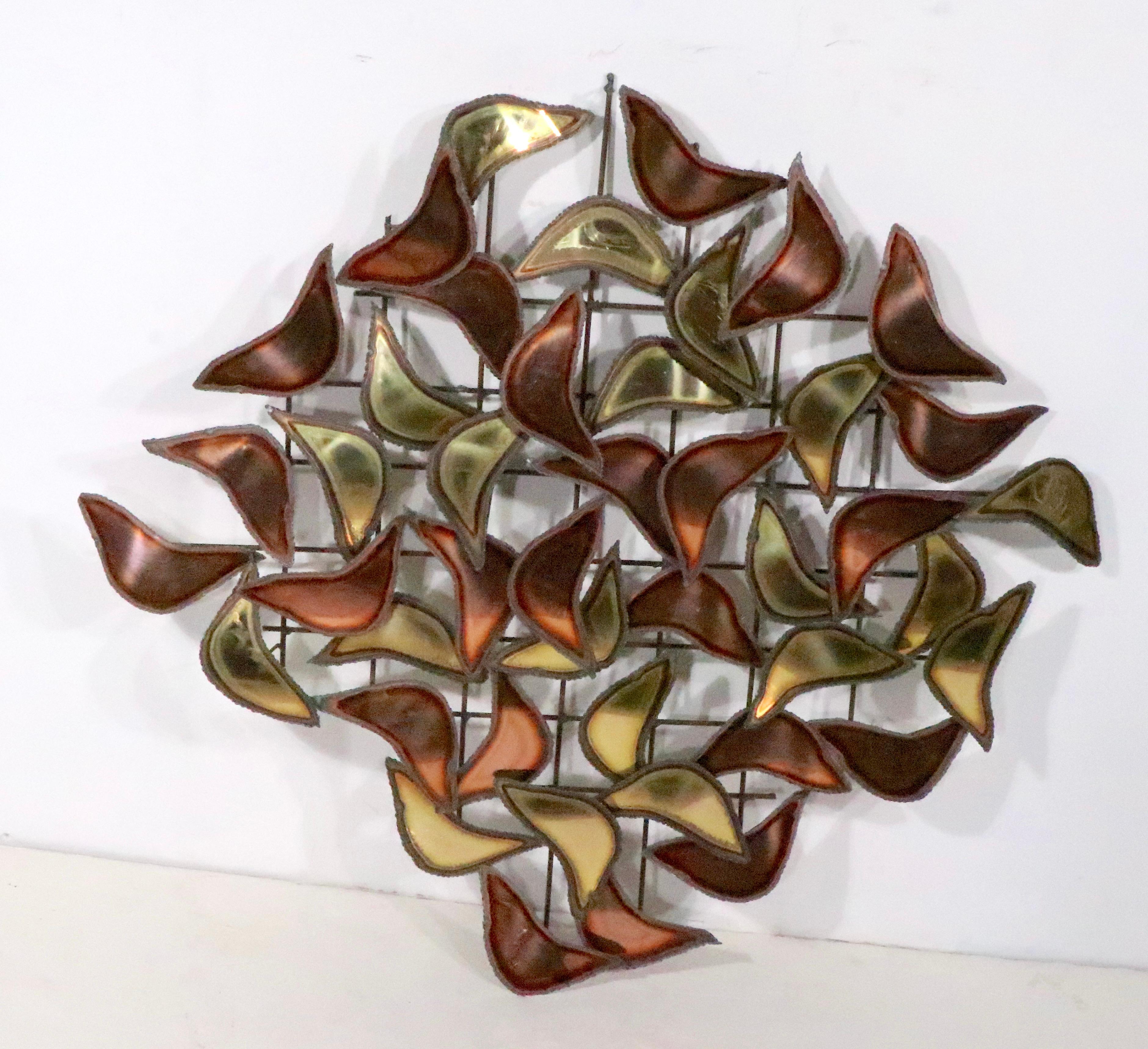 American Brutalist Wall Mount Sculpture with Polychrome Torch Cut Elements att. to Jere For Sale