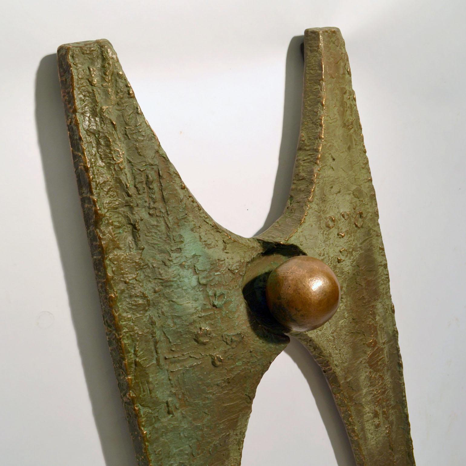 Large midcentury sculptural bronze door or wall mounted abstract sculpture for in-or outdoors. It was originally mounted on the front door of a villa in Germany in the 1960s as an over sized door handle. 
This one-of-a-kind art piece defines