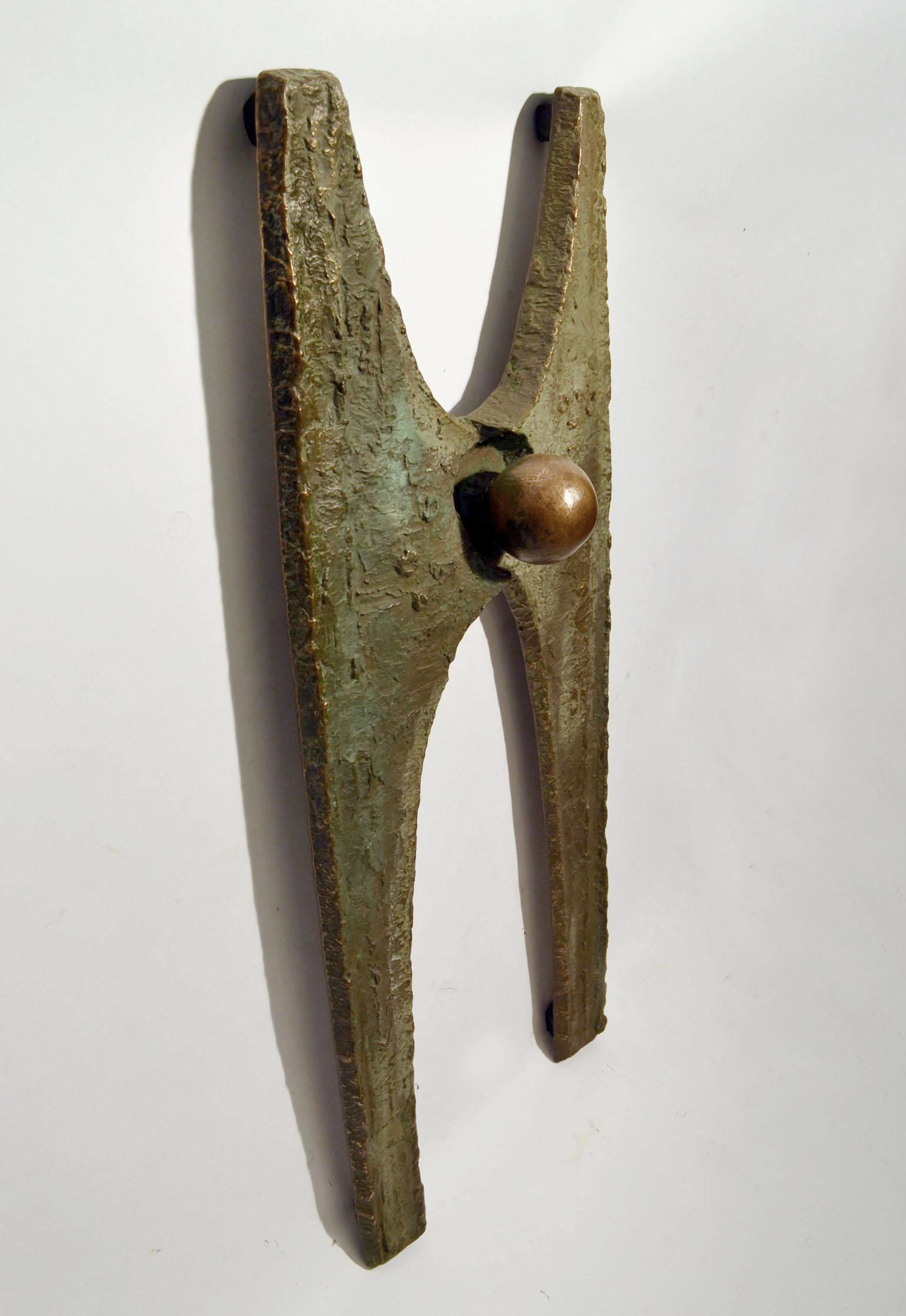 Brutalist Large Architectural Bronze Door Handle and Wall Relief Sculpture For Sale