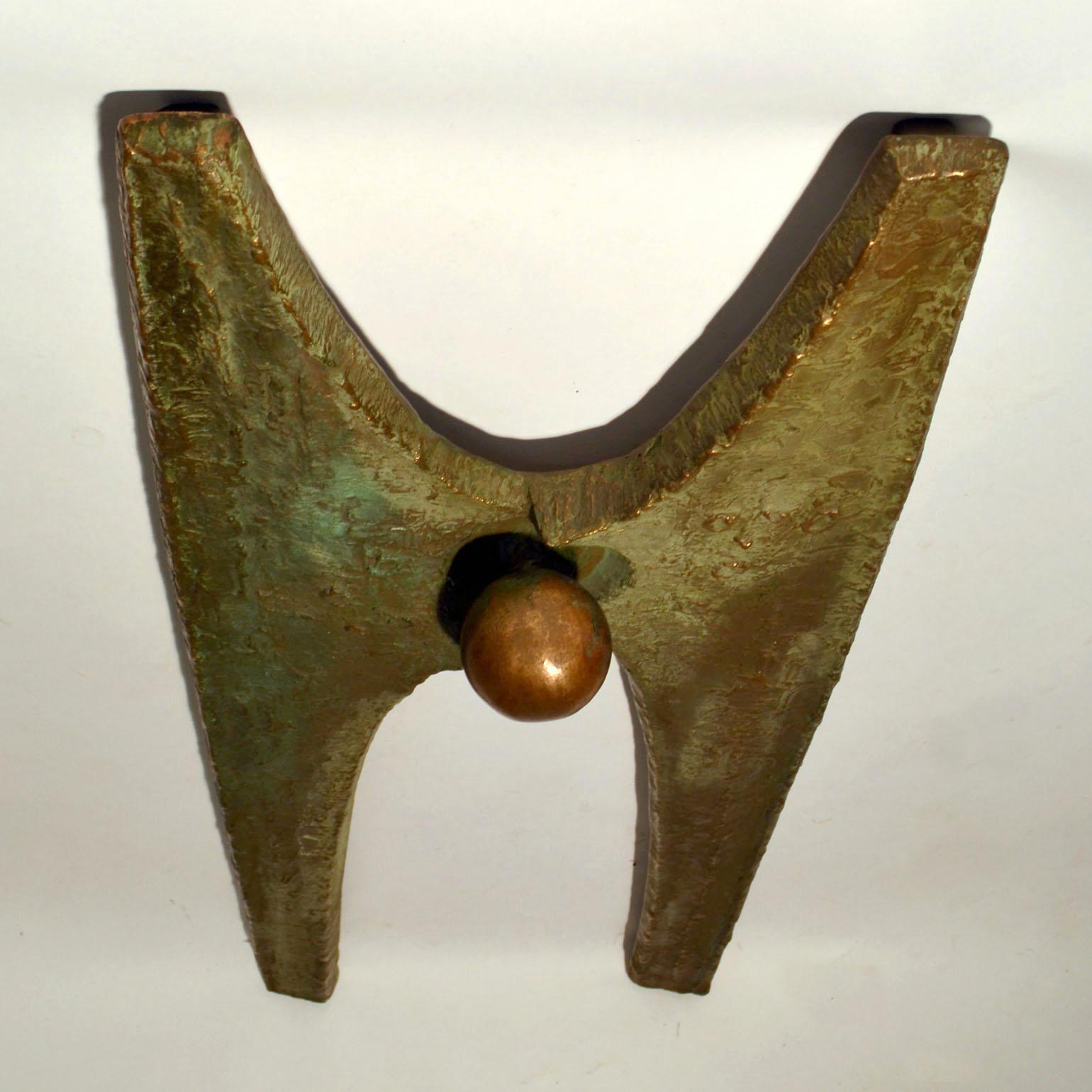 Mid-20th Century Large Architectural Bronze Door Handle and Wall Relief Sculpture For Sale