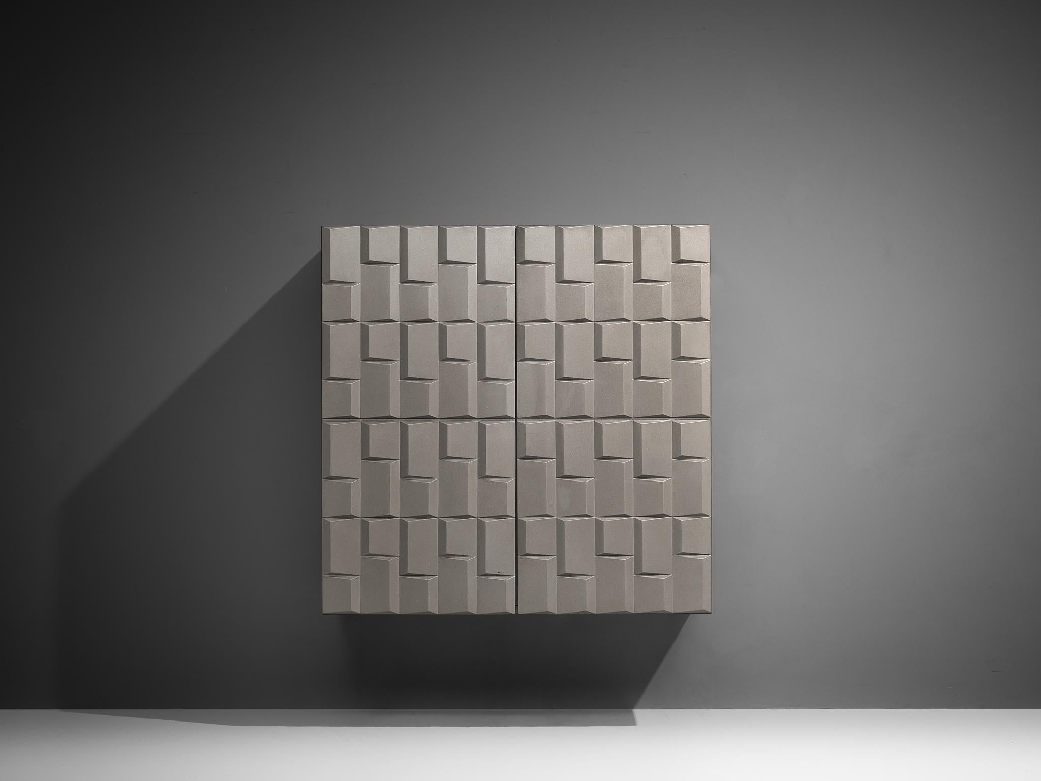 Brutalist Wall-Mounted Cabinet with Graphical Surface In Good Condition For Sale In Waalwijk, NL