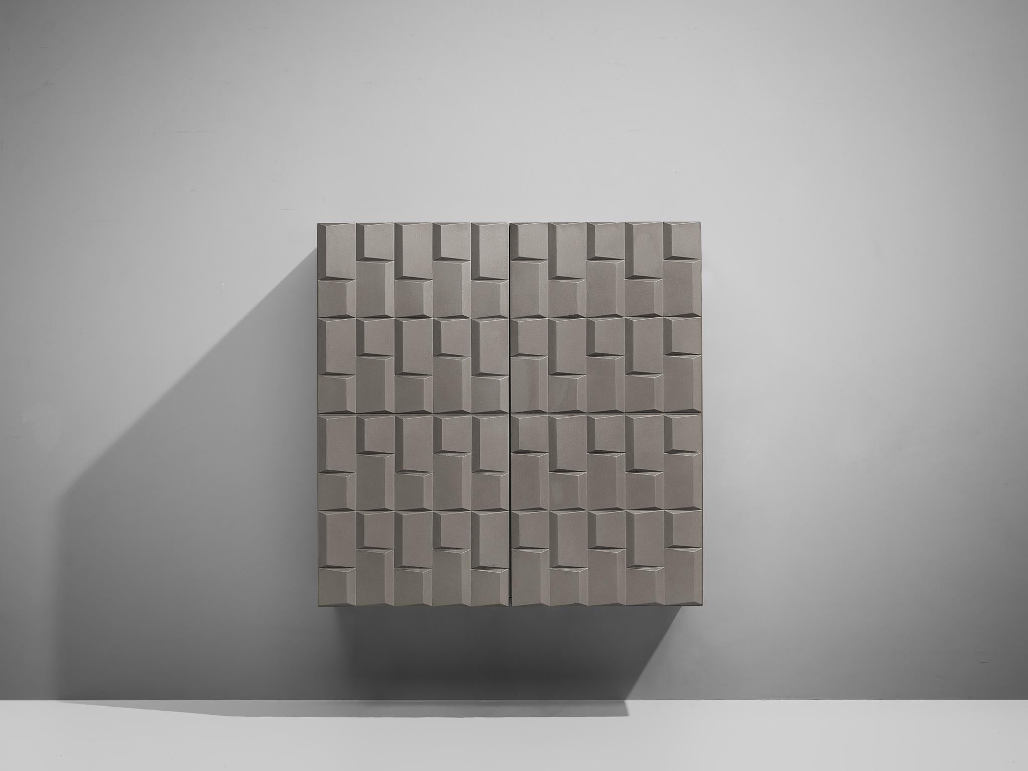 Late 20th Century Brutalist Wall-Mounted Cabinet with Graphical Surface  For Sale
