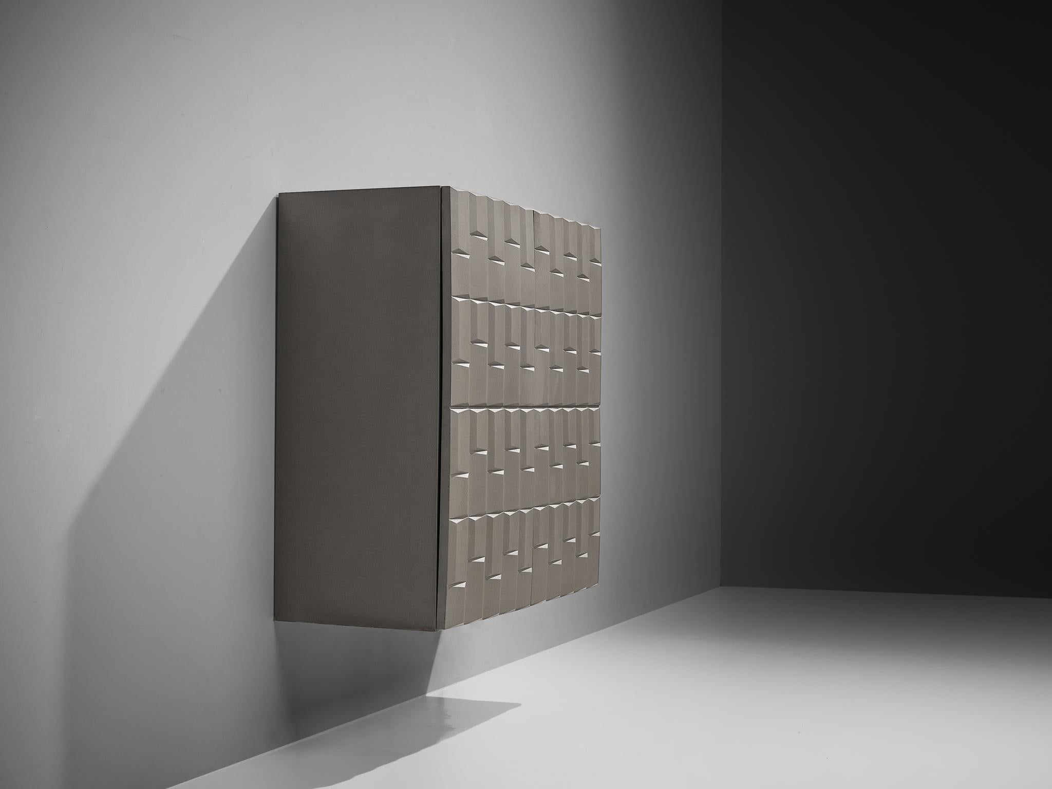 Late 20th Century Brutalist Wall-Mounted Cabinet with Graphical Surface For Sale