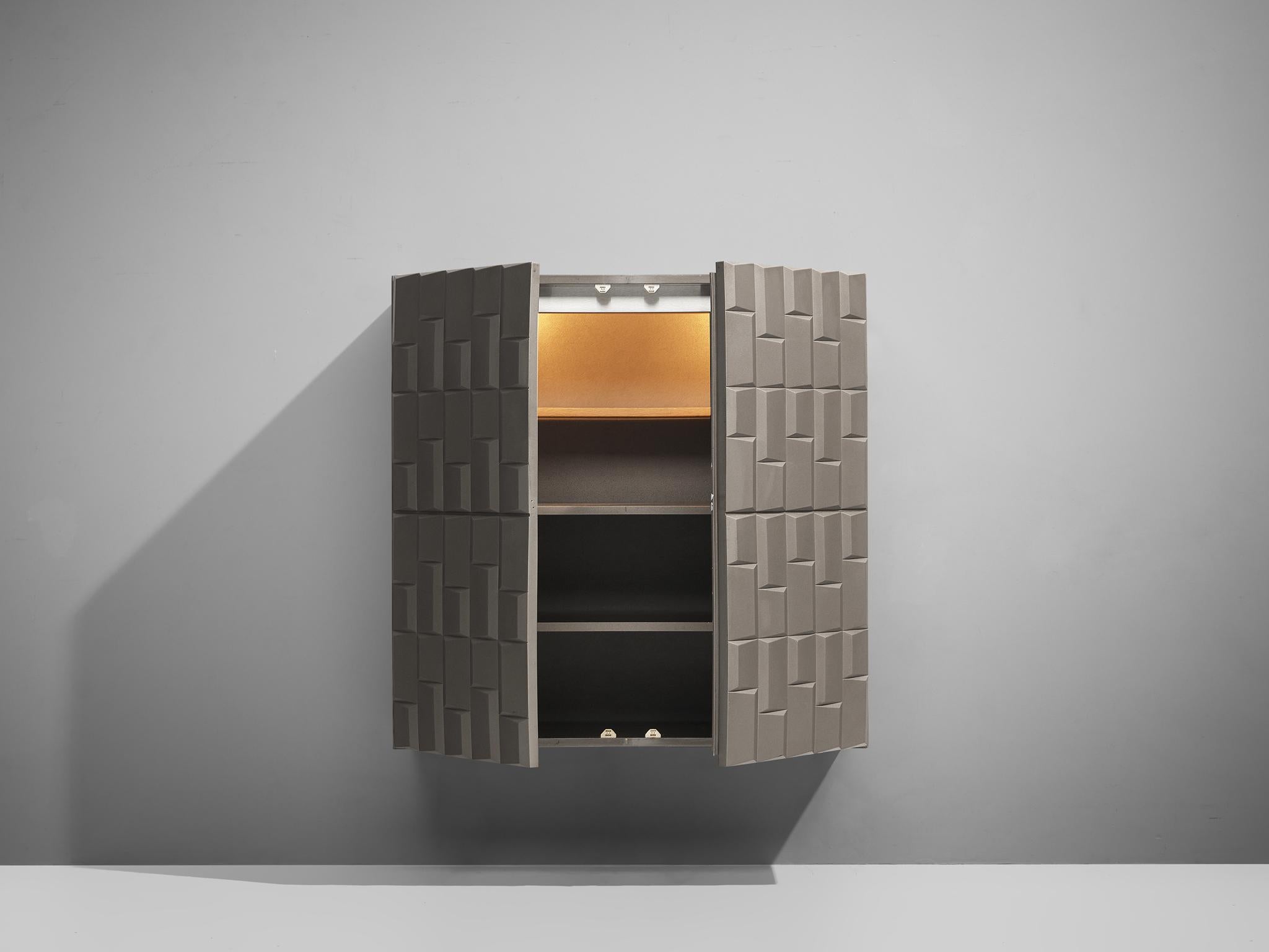 Aluminum Brutalist Wall-Mounted Cabinet with Graphical Surface  For Sale