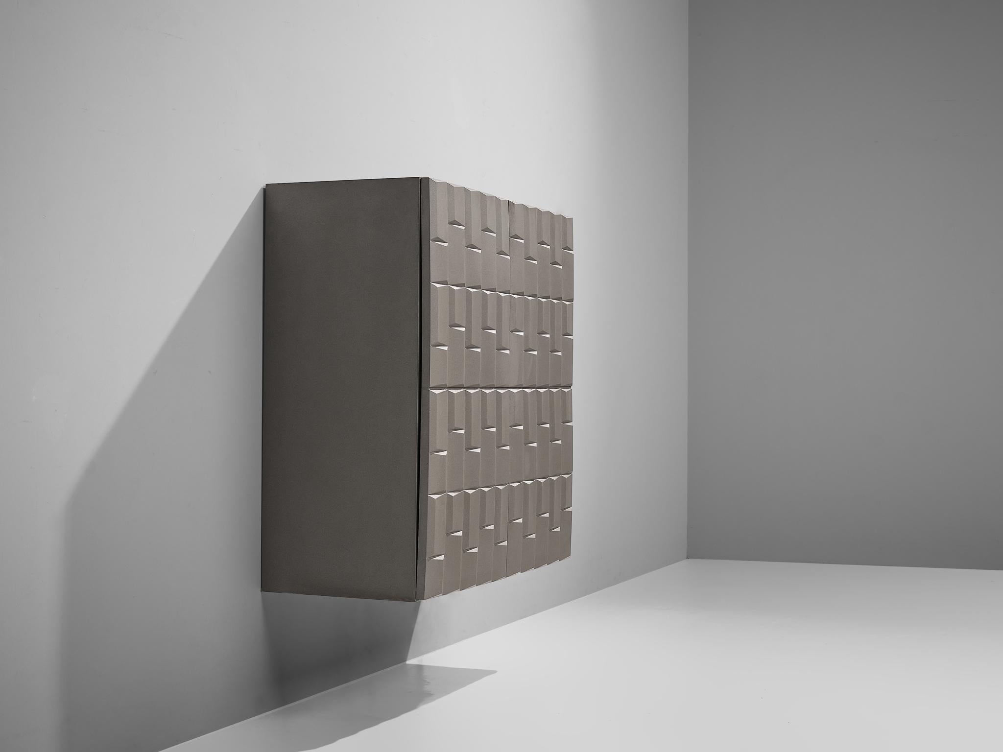 Brutalist Wall-Mounted Cabinet with Graphical Surface  For Sale 1