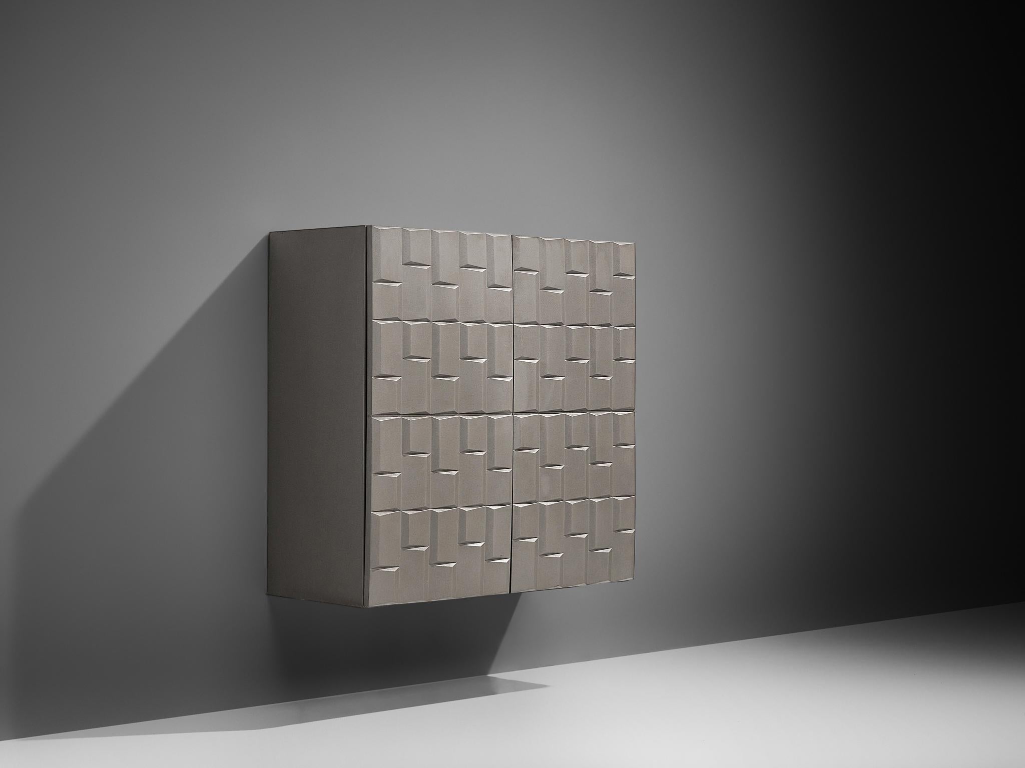 Brutalist Wall-Mounted Cabinet with Graphical Surface For Sale 1