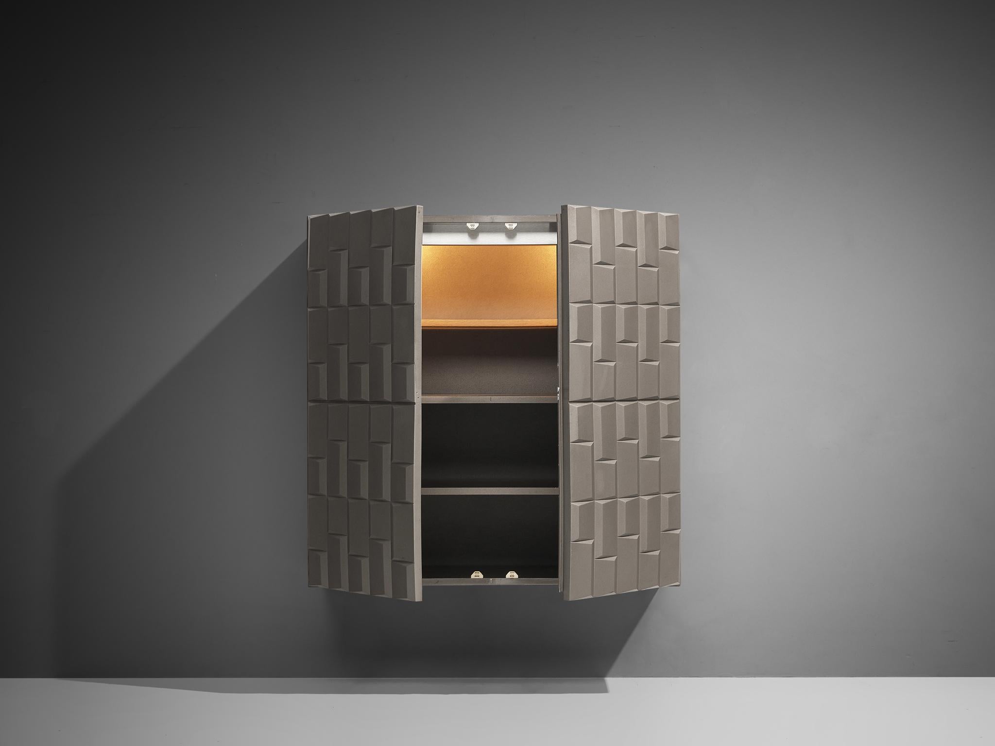 Brutalist Wall-Mounted Cabinet with Graphical Surface For Sale 2