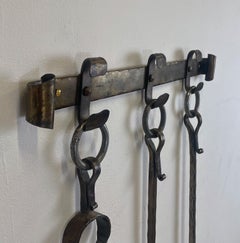 Brutalist Wall-Mounted Fireplace Tool Set, Wrought Iron, France, 1970s