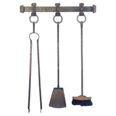 Juego Brutalista de Herramientas para Chimenea de Pared, Hierro Forjado, Francia, Años 70