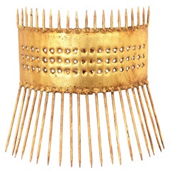 Brutalist Wall Sconce in Gilt Iron with Nails Design, France 1940