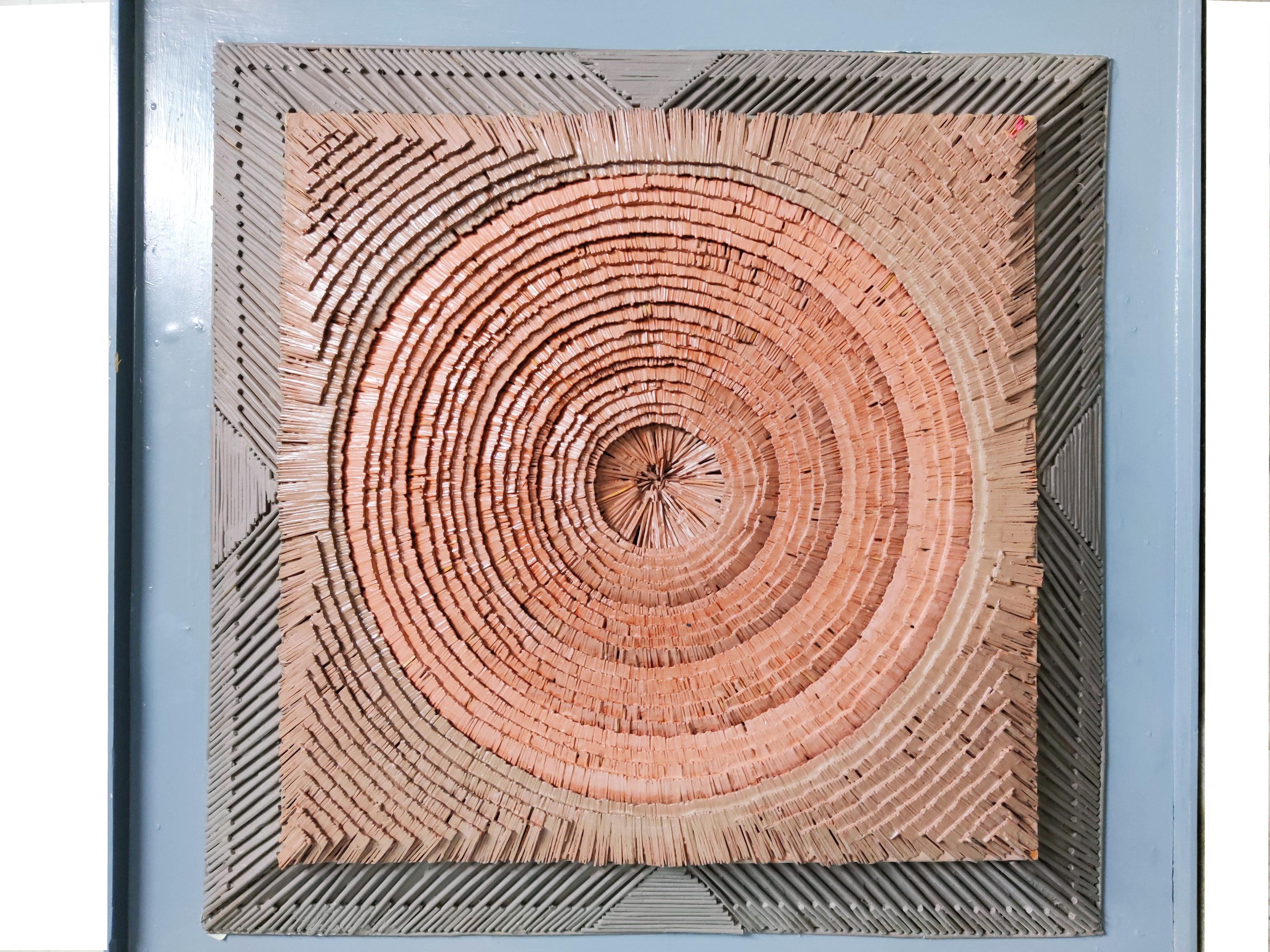 Stunning 3D hand made brutalist wall sculpture by Belgian artist Vic Gentils

The artwork is made out of tiny pieces of wood sticked togheter.

This time-consuming work creates a 3Deffect what makes this sculpture so unique.

Framed with a blue