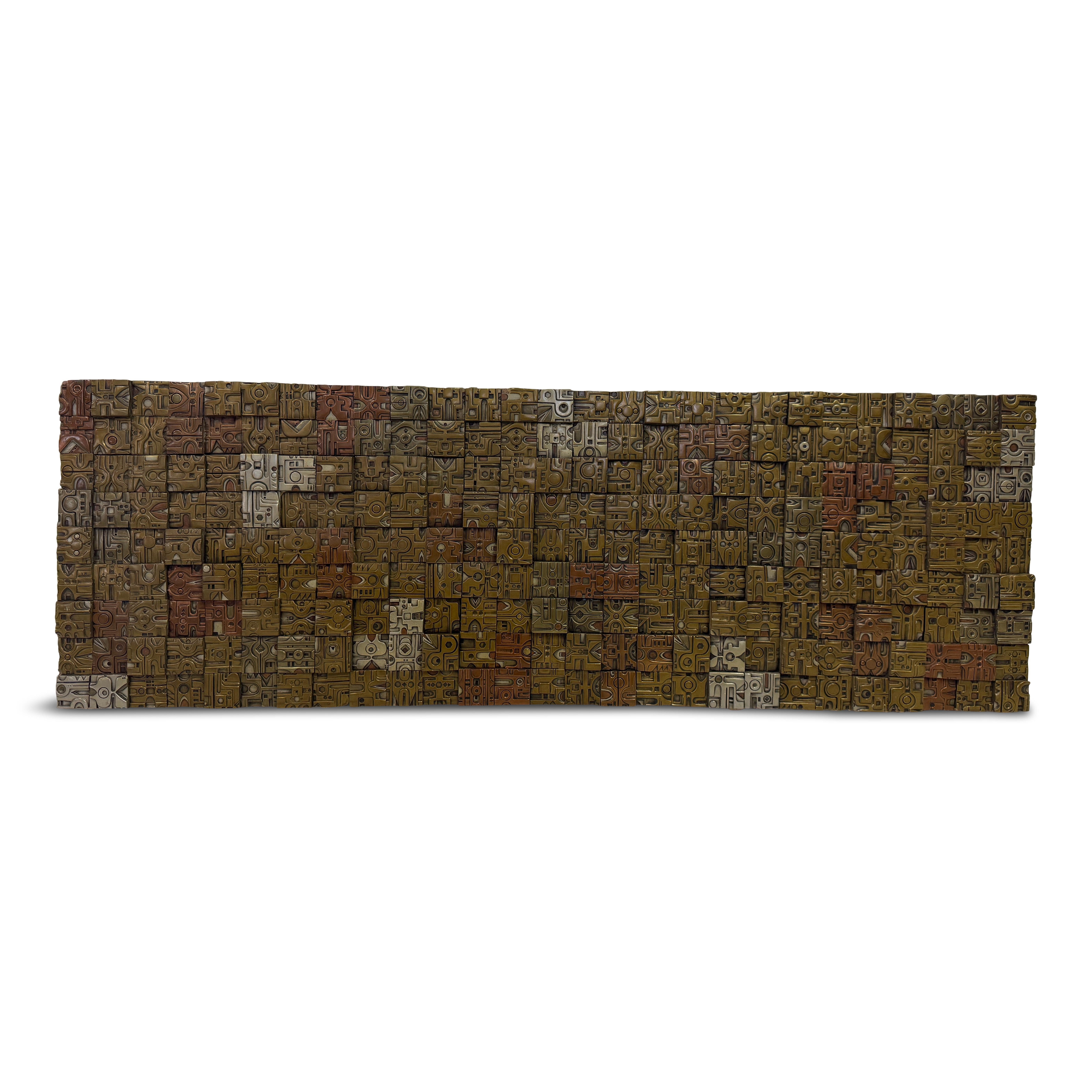 Brutalist wall sculpture by Giovanni Schoeman

A striking Brutalist wall plaque by South African artist and sculptor Giovanni Schoeman, known for his richly textured bronze work and bold abstract forms. This large-scale piece is composed of a dense