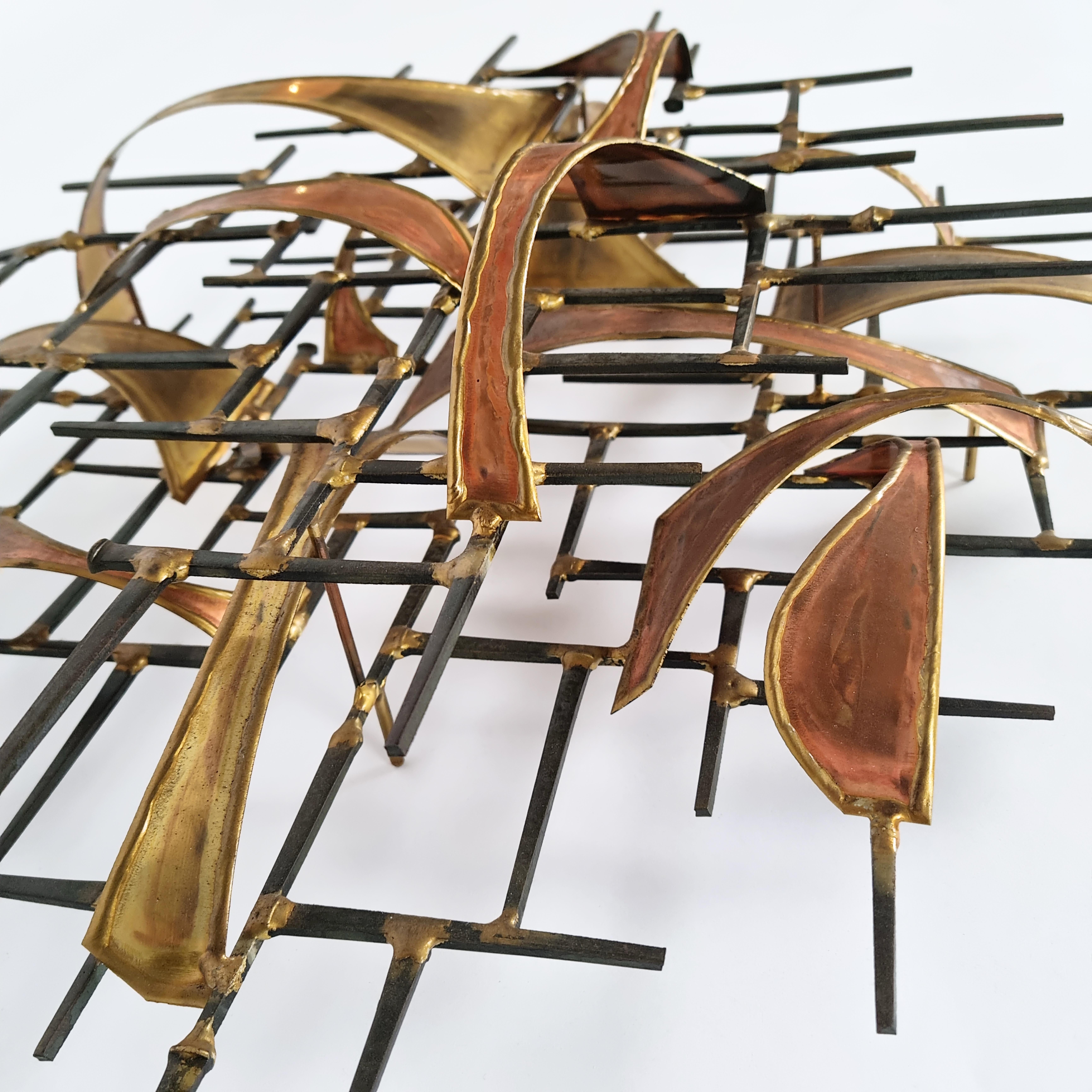 Late 20th Century Brutalist Wall Sculpture in Brass and Copper by Higgins, 1979