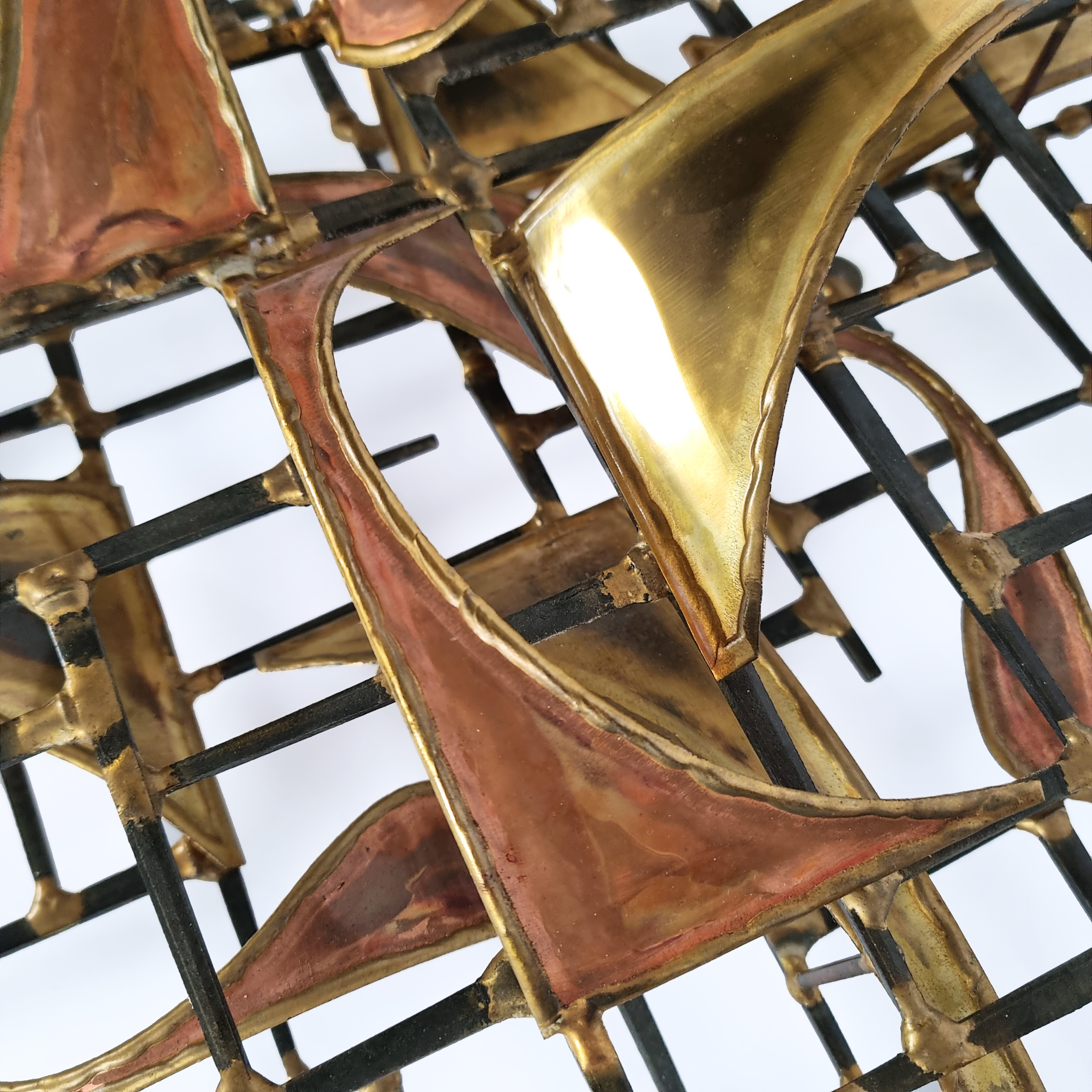 Brutalist Wall Sculpture in Brass and Copper by Higgins, 1979 1