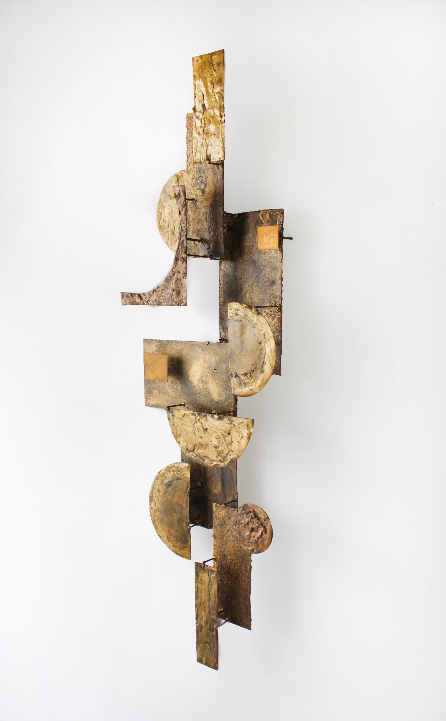 Stuart Mathews was a prolific sculptor who studied at the Art Institute of Chicago and Cranbrook in the 1950s. His work is characterized by his ability to combine a variety of different metals with intriguing abstract shapes and textures to create