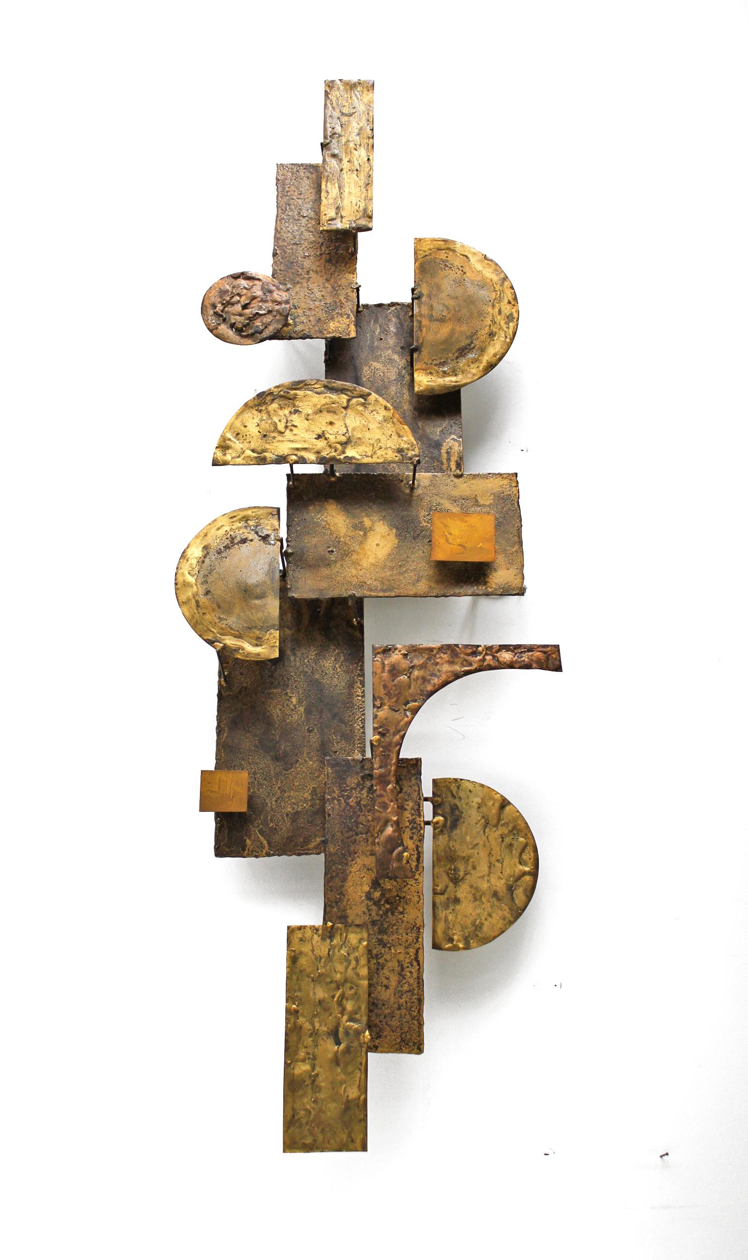 Mid-Century Modern Brutalist Wall Sculpture in Mixed Metals Brass Bronze Copper 1960 Stuart Mathews