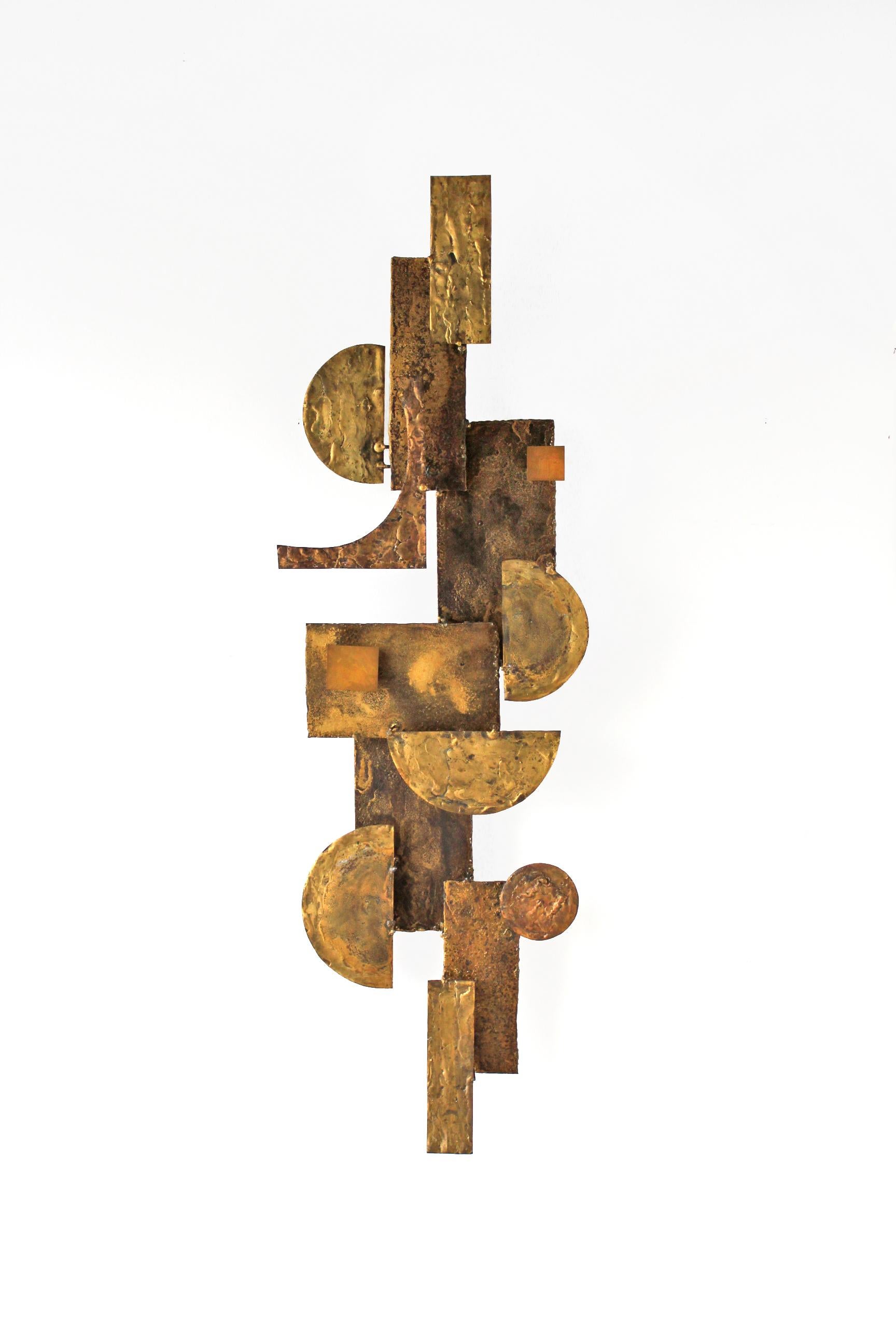 American Brutalist Wall Sculpture in Mixed Metals Brass Bronze Copper 1960 Stuart Mathews