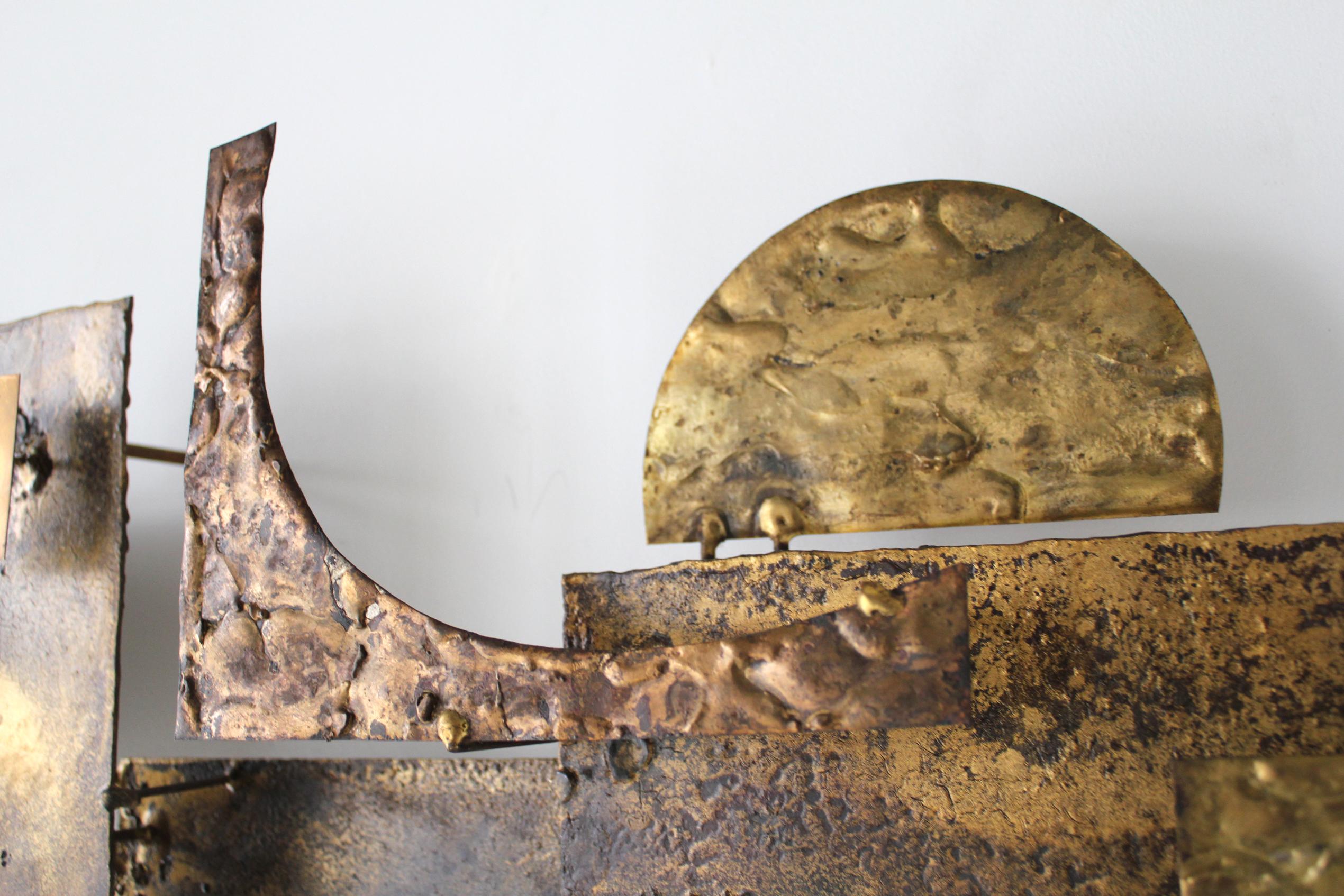 Brutalist Wall Sculpture in Mixed Metals Brass Bronze Copper 1960 Stuart Mathews 1