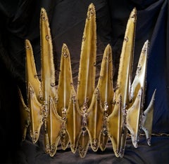 Sculpture murale brutaliste, applique lumineuse Tom Greene Brass Feldman Mid-Century