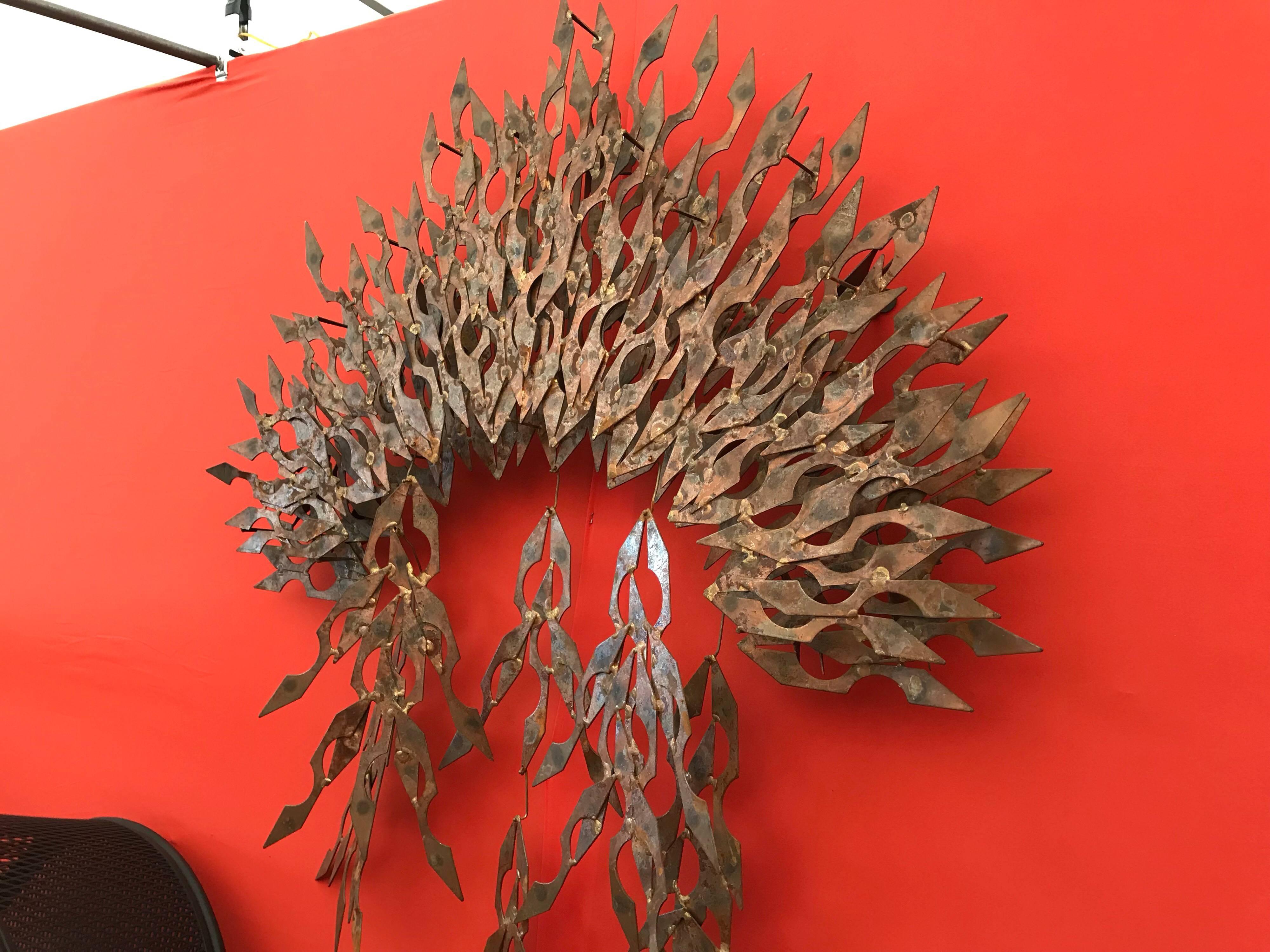 Iron Brutalist Wall Sculpture of Patinated Metal For Sale