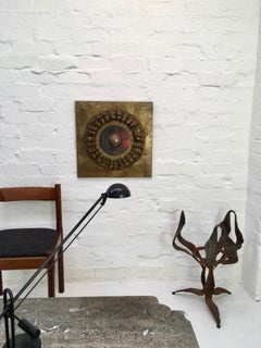 Brutalist Wall Sculpture 'Sun' in Brass and Copper by Stephen Chun, 1970s