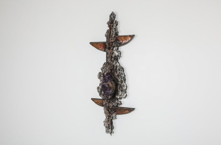 Belgian Brutalist Wall Sculpture with Amethyst Inlay by Marc D’haenens, 1970s For Sale